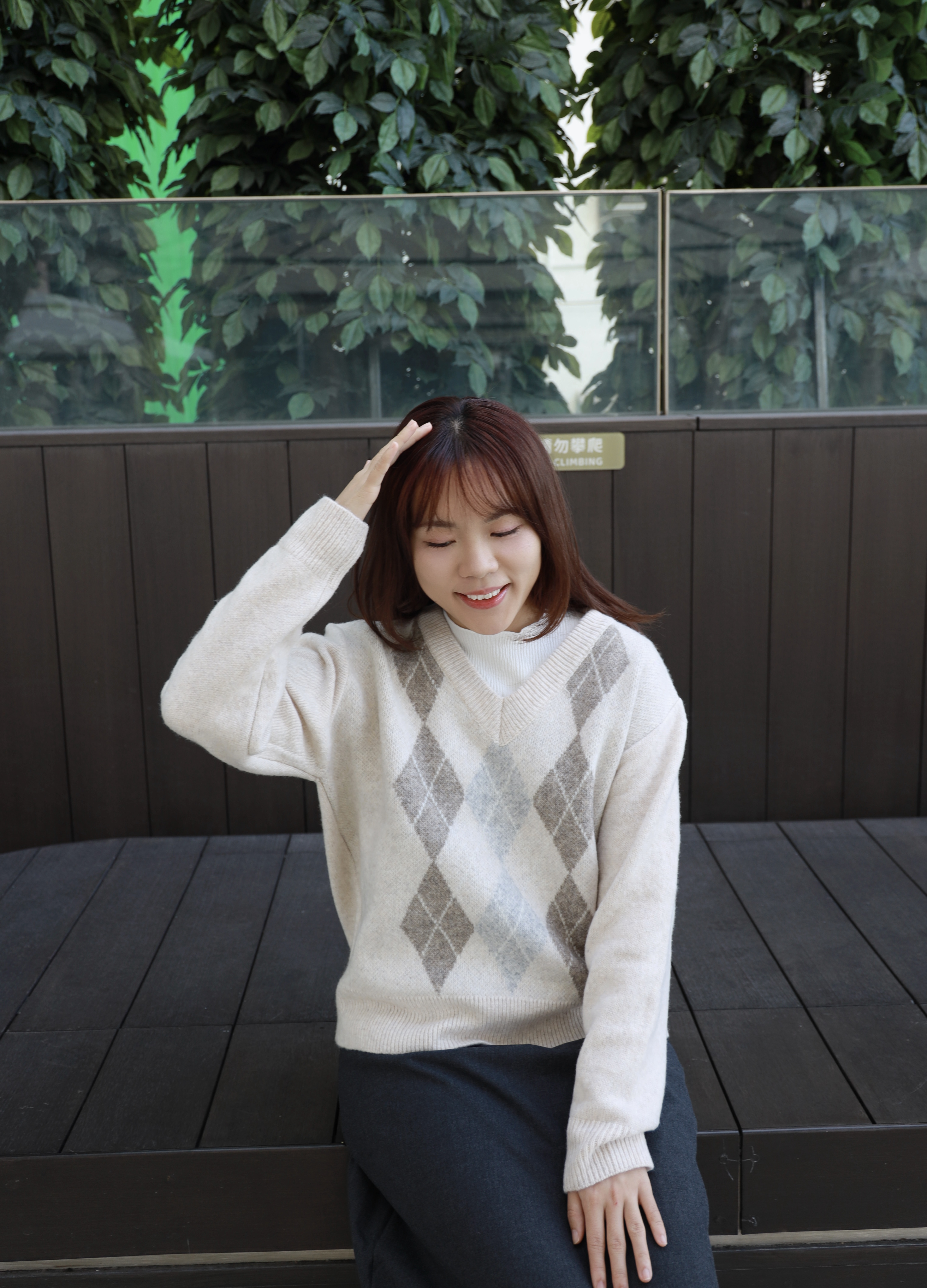 ||TOP595|| V領菱格隨意針織TOP