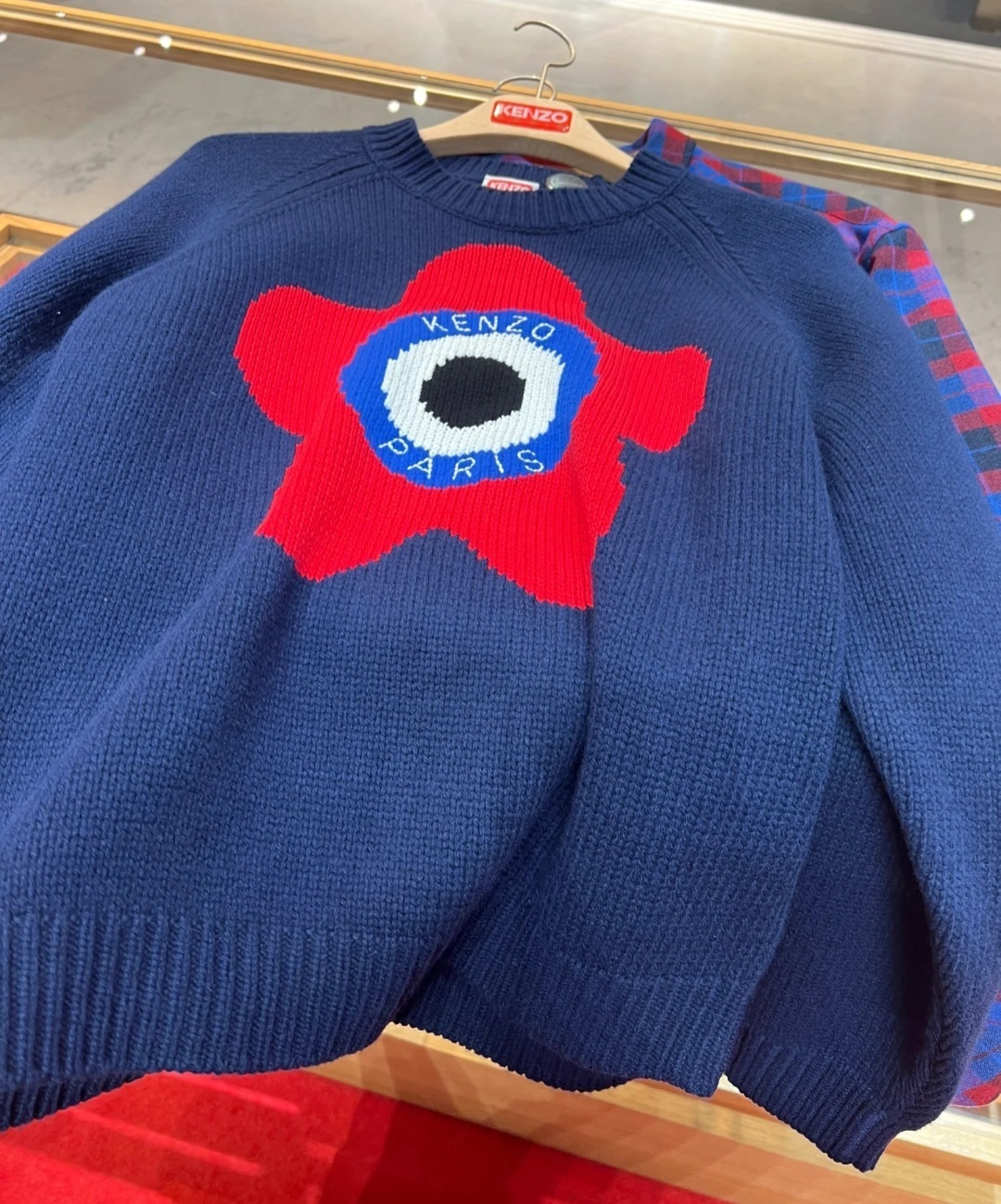 KENZO 深藍色 海棠花 針織上衣