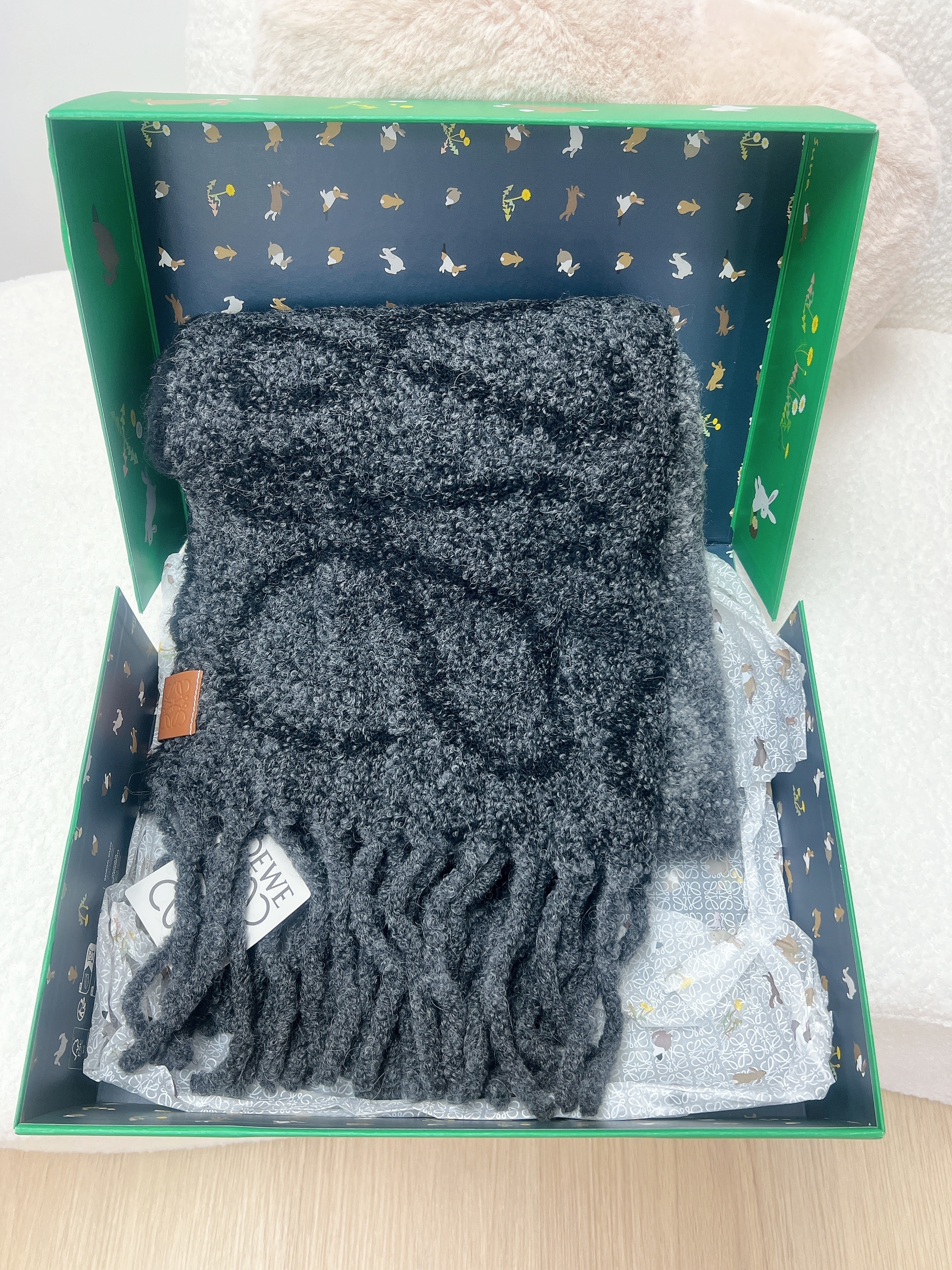 *Unused* Loewe scarf anagram grey