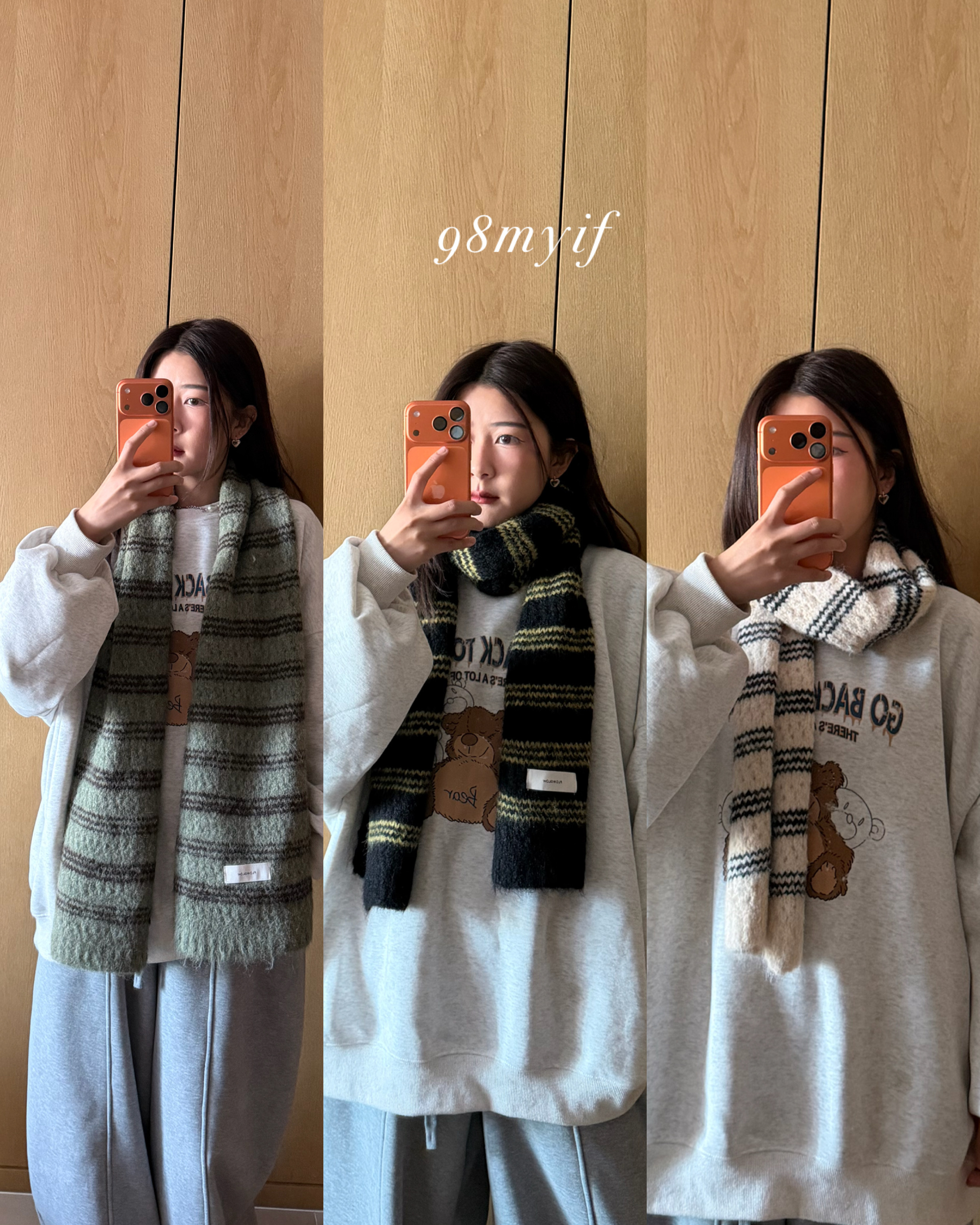 P23 甜蜜鬆軟條紋圍巾 (3color)現貨