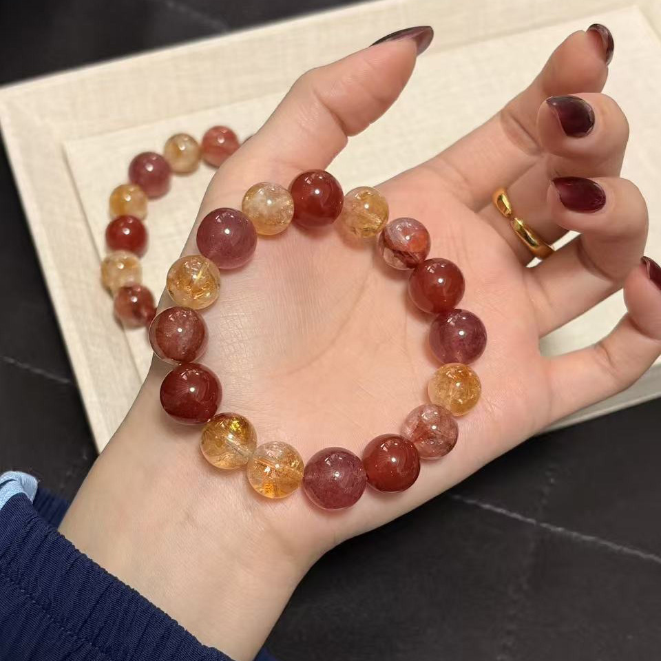 【破曉】紅膠花x草莓晶x黃塔晶x紅瑪瑙x開運水晶手鍊