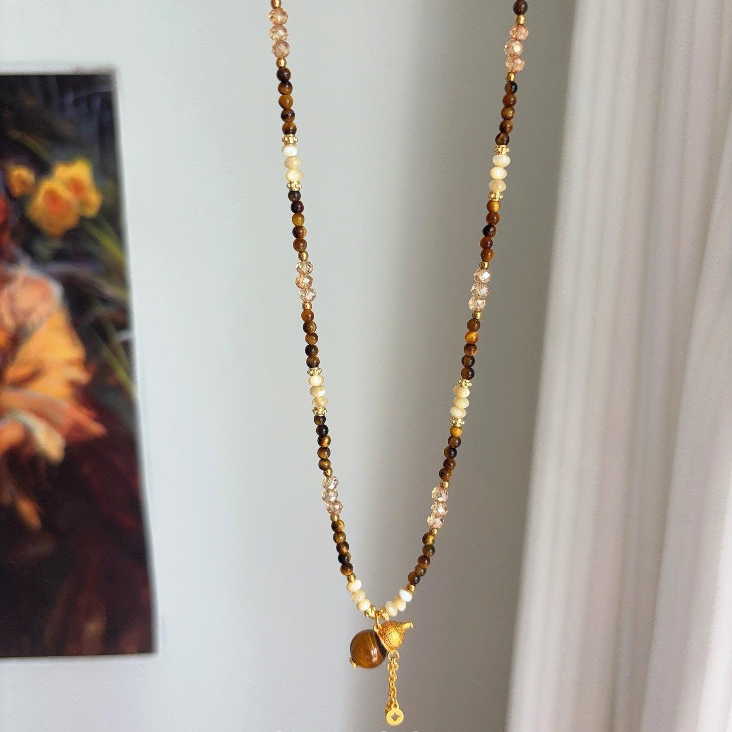 【葫光映心】金黃招財虎眼石葫蘆水晶項鍊/毛衣鍊