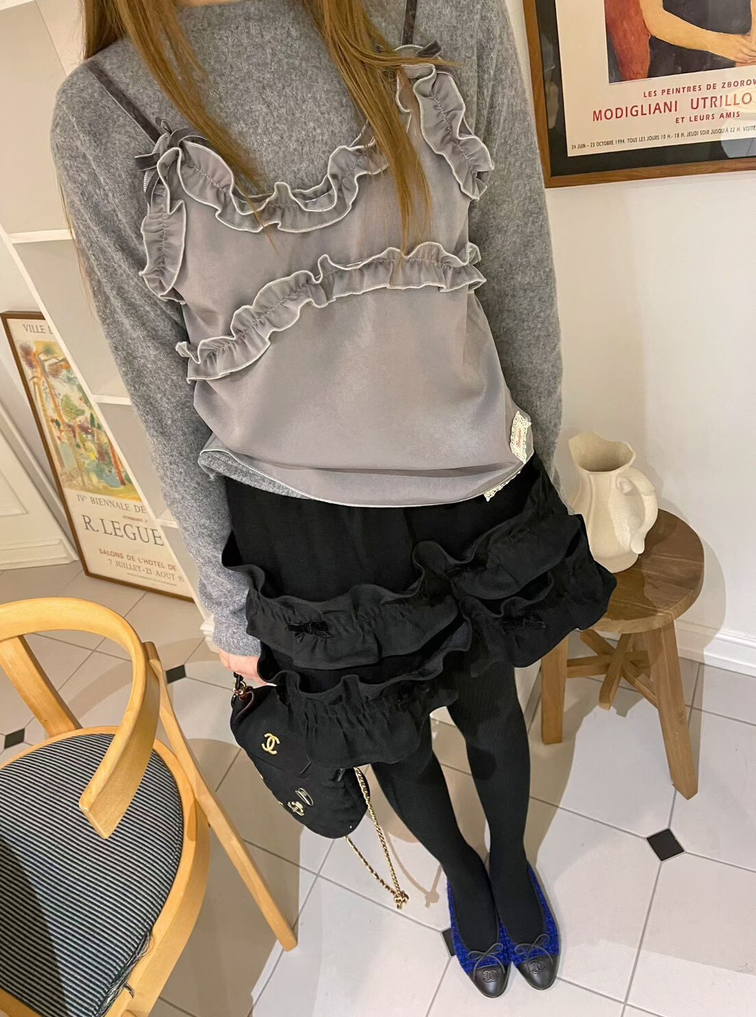 小蝴蝶結寬荷葉短裙