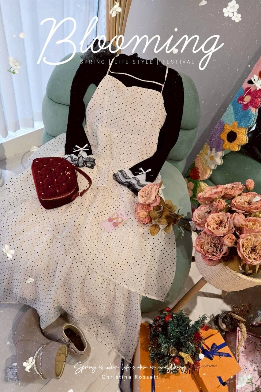 🎄日貨✨️層次點點洋+柔軟罩衫SET