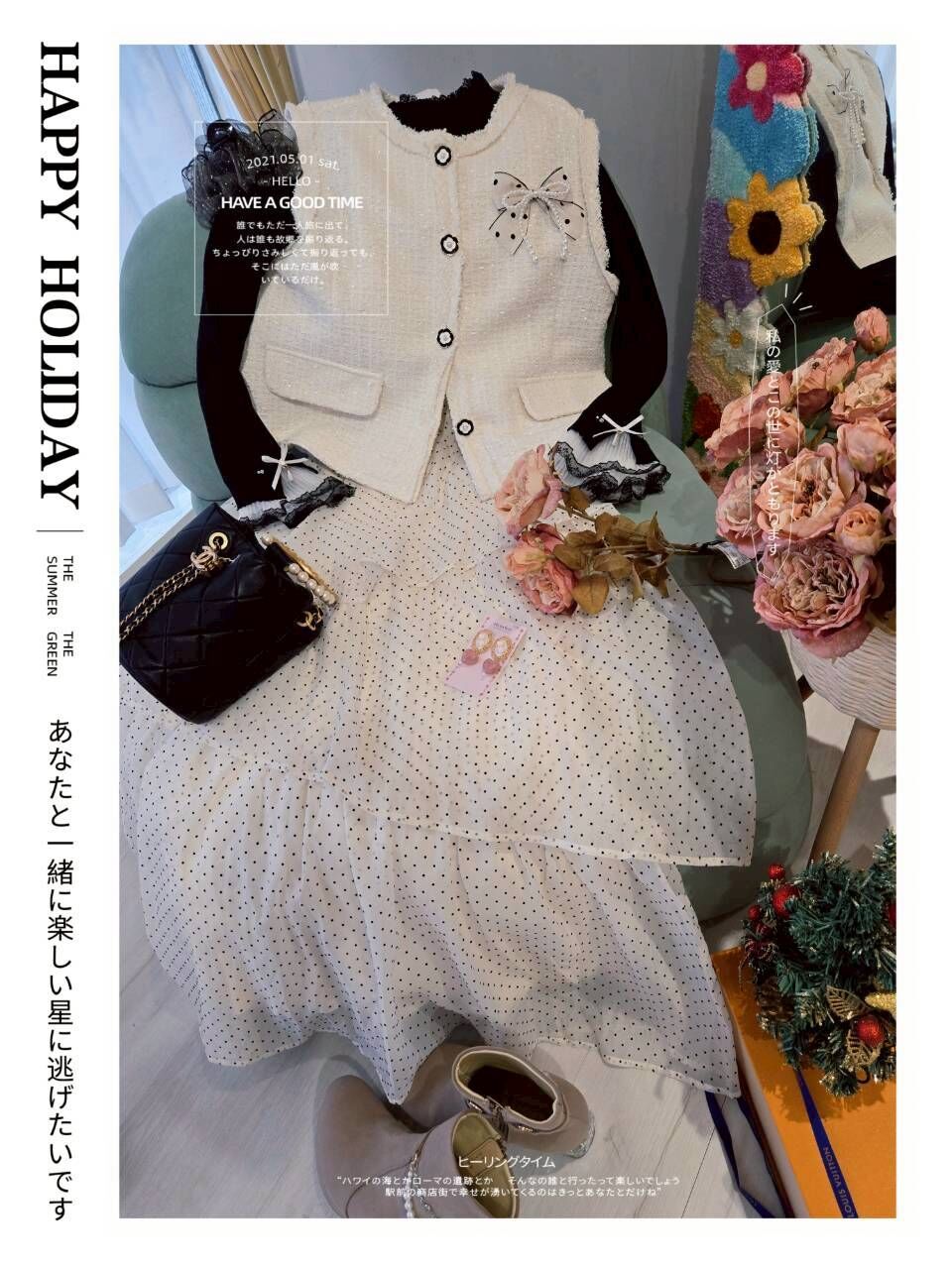 🎄日貨✨️層次點點洋+柔軟罩衫SET