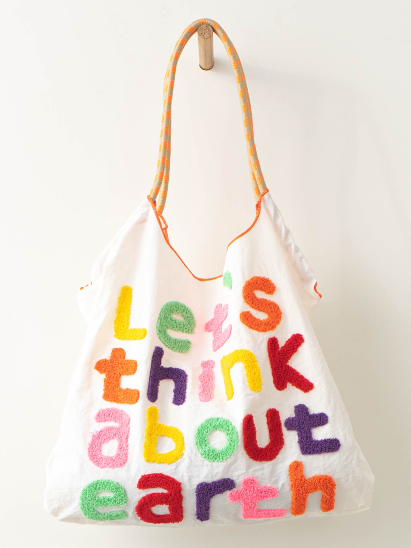 彩色毛巾繡托特購物袋