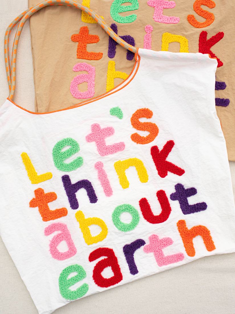 彩色毛巾繡托特購物袋