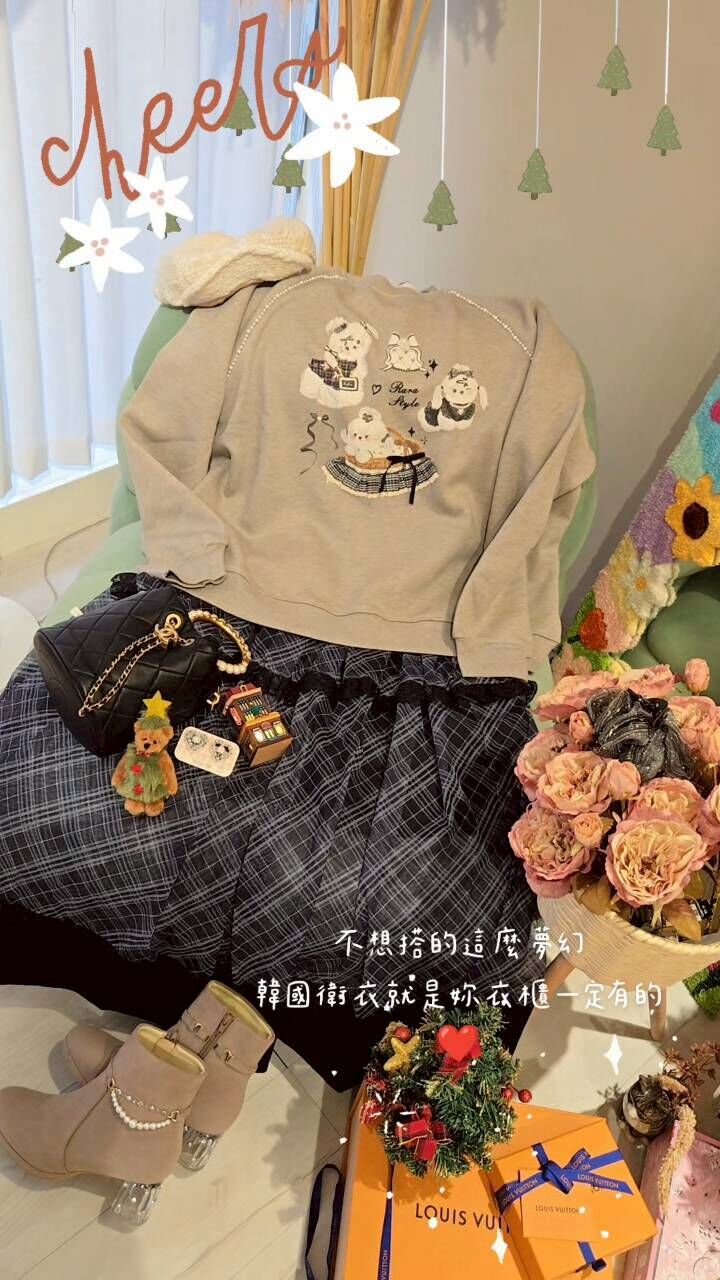 🎄日貨✨️超美蕾絲腰間格紋裙（灰色）