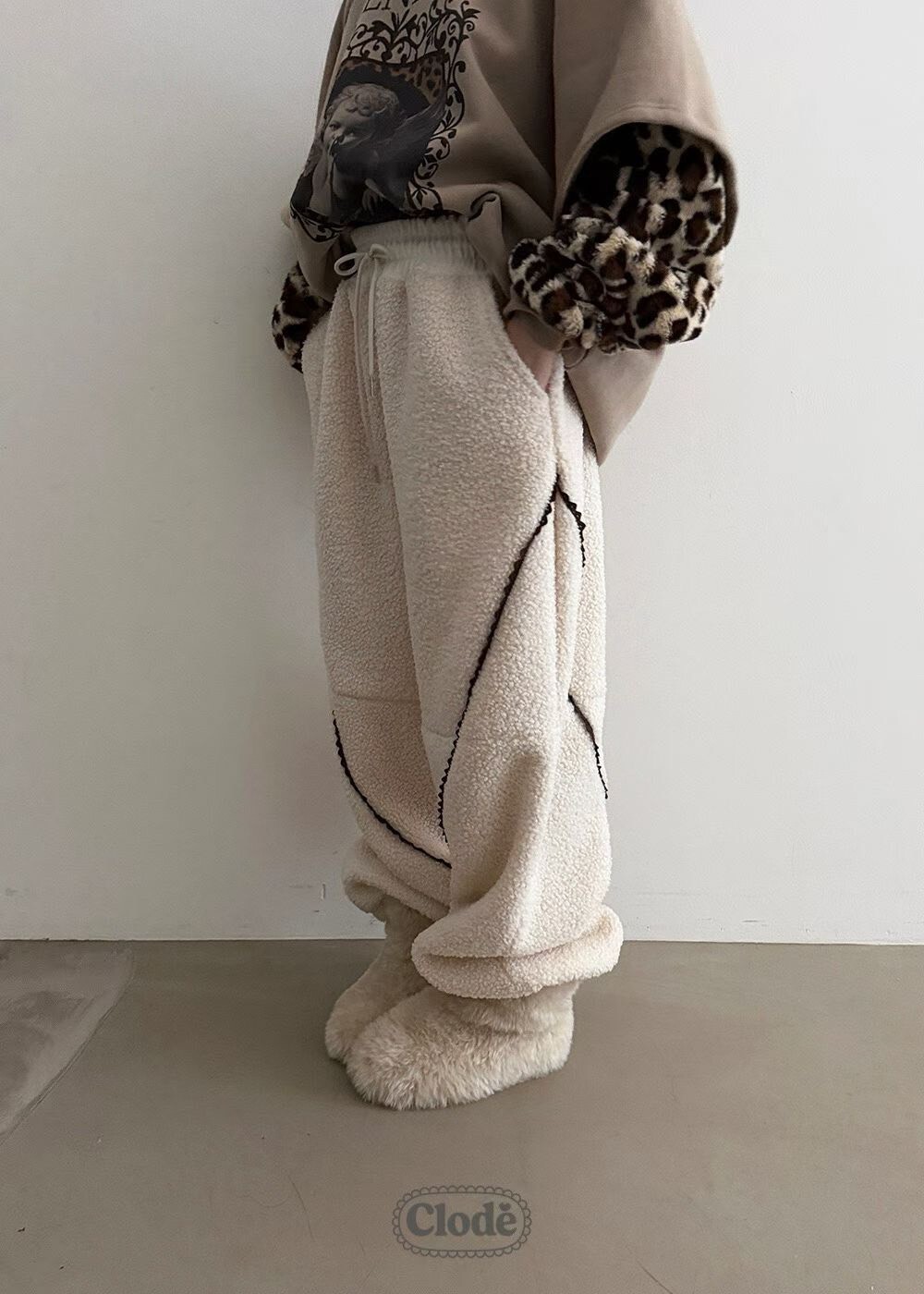 抓絨車線休閒暖呼呼長褲