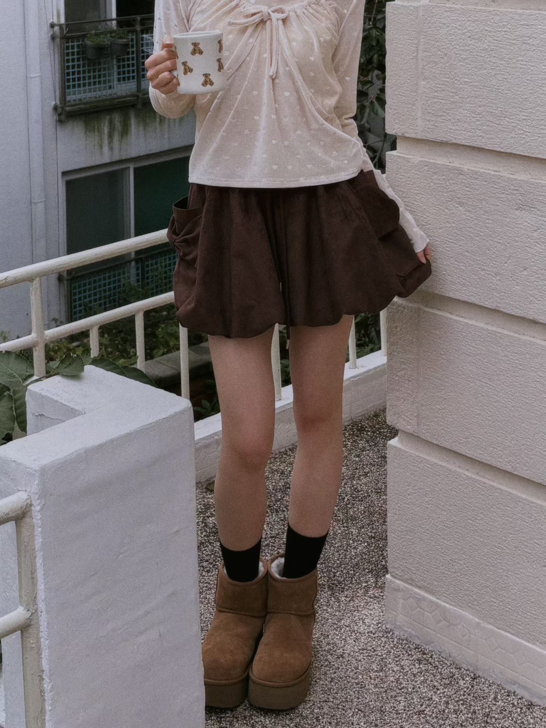 側蝴蝶結口袋短褲裙