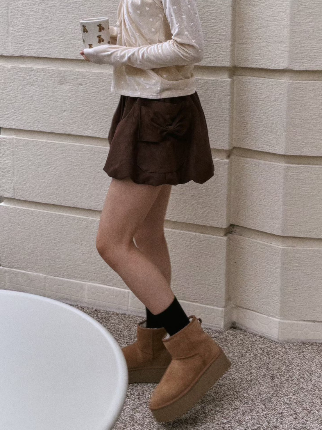 側蝴蝶結口袋短褲裙
