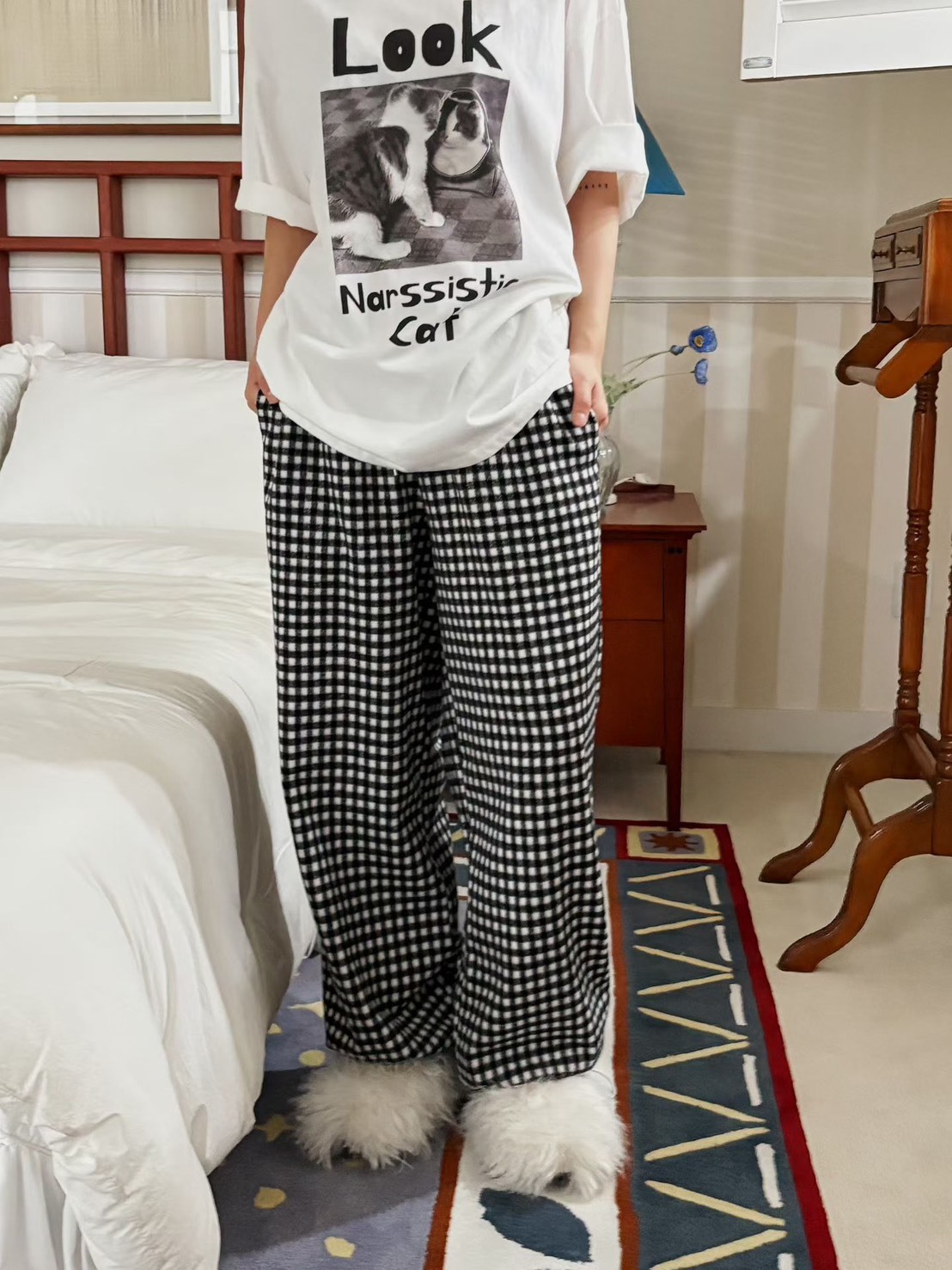 愛心口袋格子褲