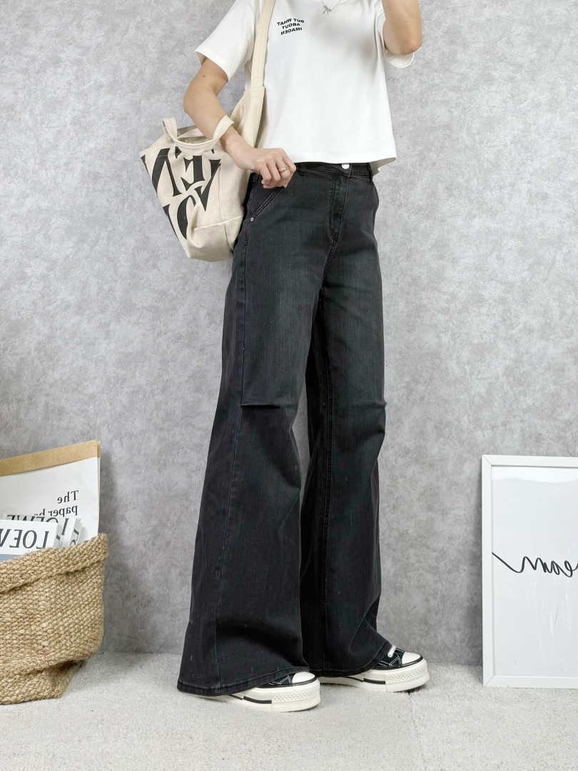 黑灰低調★側邊立體抓摺時髦寬褲