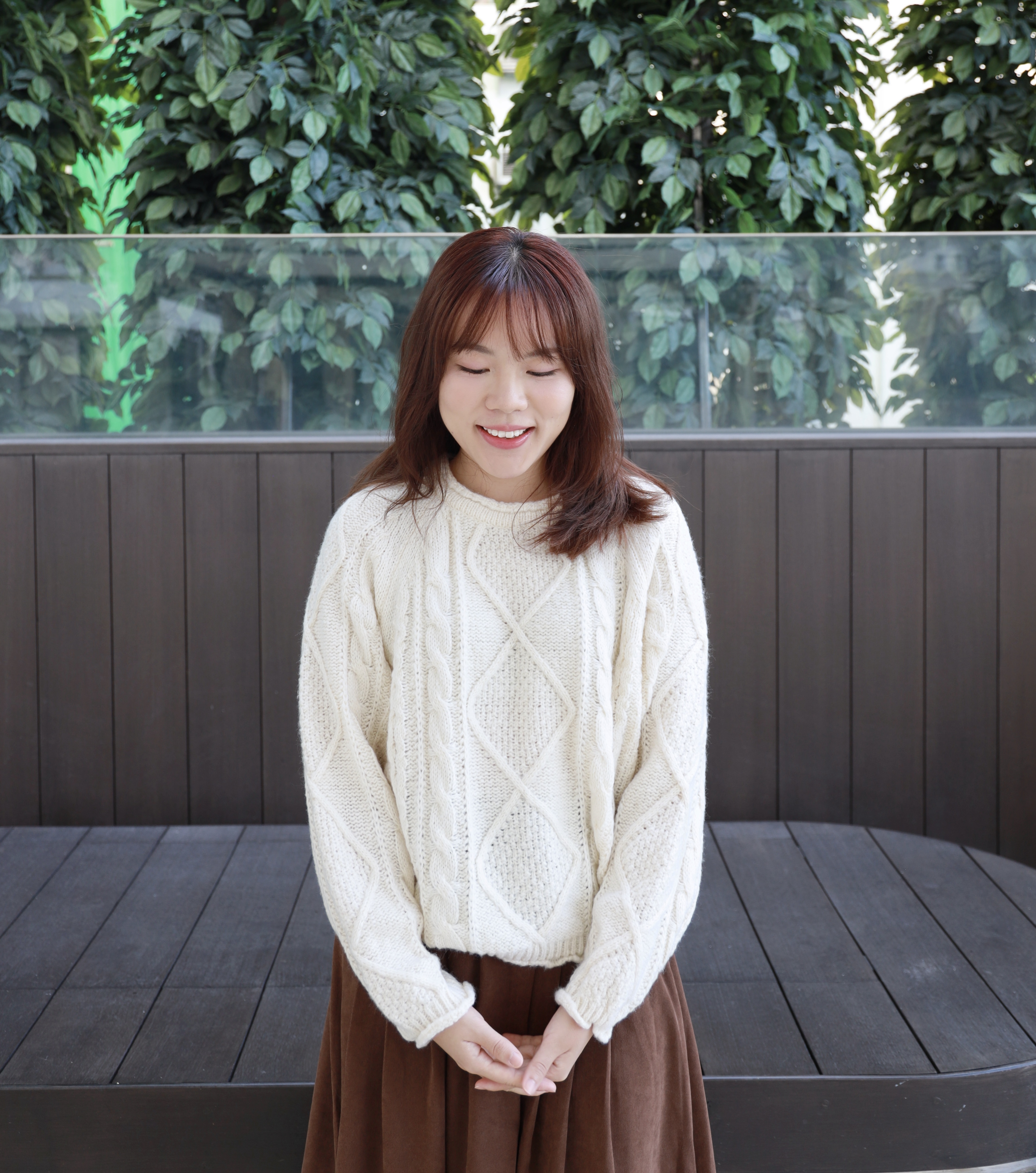 ||TOP597|| 圓領菱格圖紋波浪邊針織Top