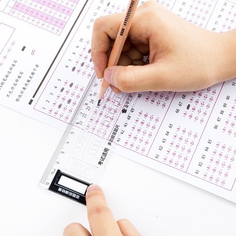 得力文具答题卡尺套尺简约多功能透明学生考试三角尺涂卡尺