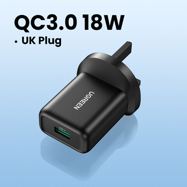 UGREEN - QC3.0 18W USB 充電器（英式插頭）- 70165-CD122