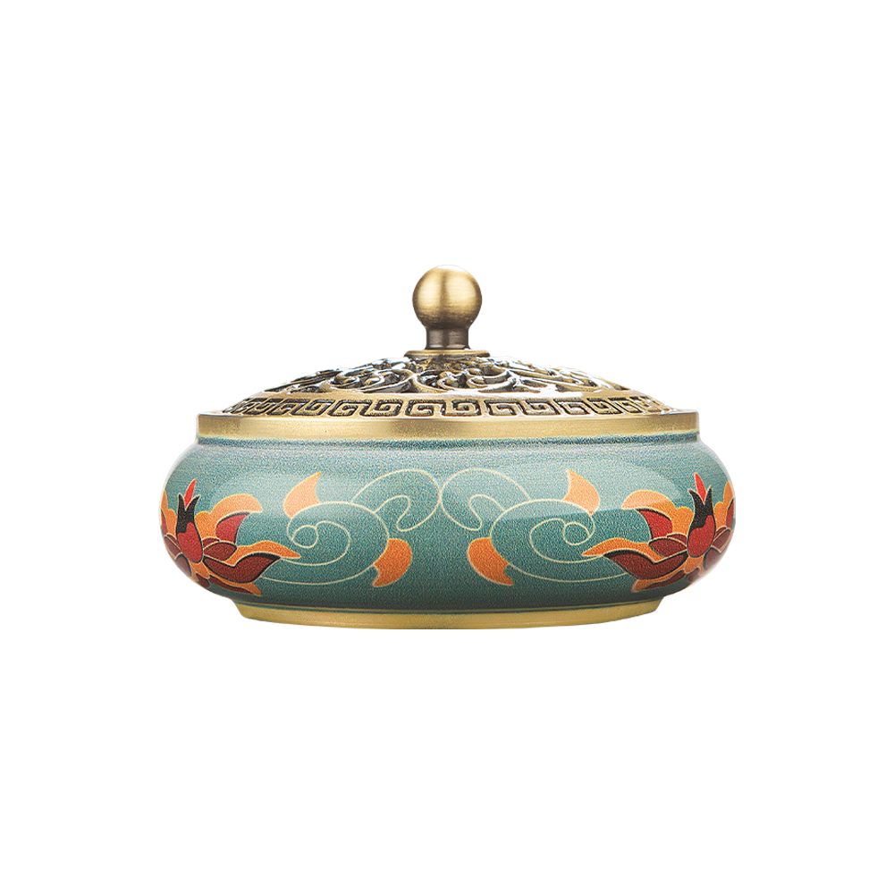 富山香堂彩繪銅製扁香爐薰香爐居家改運旺風水上古爐型香粉盤香可用