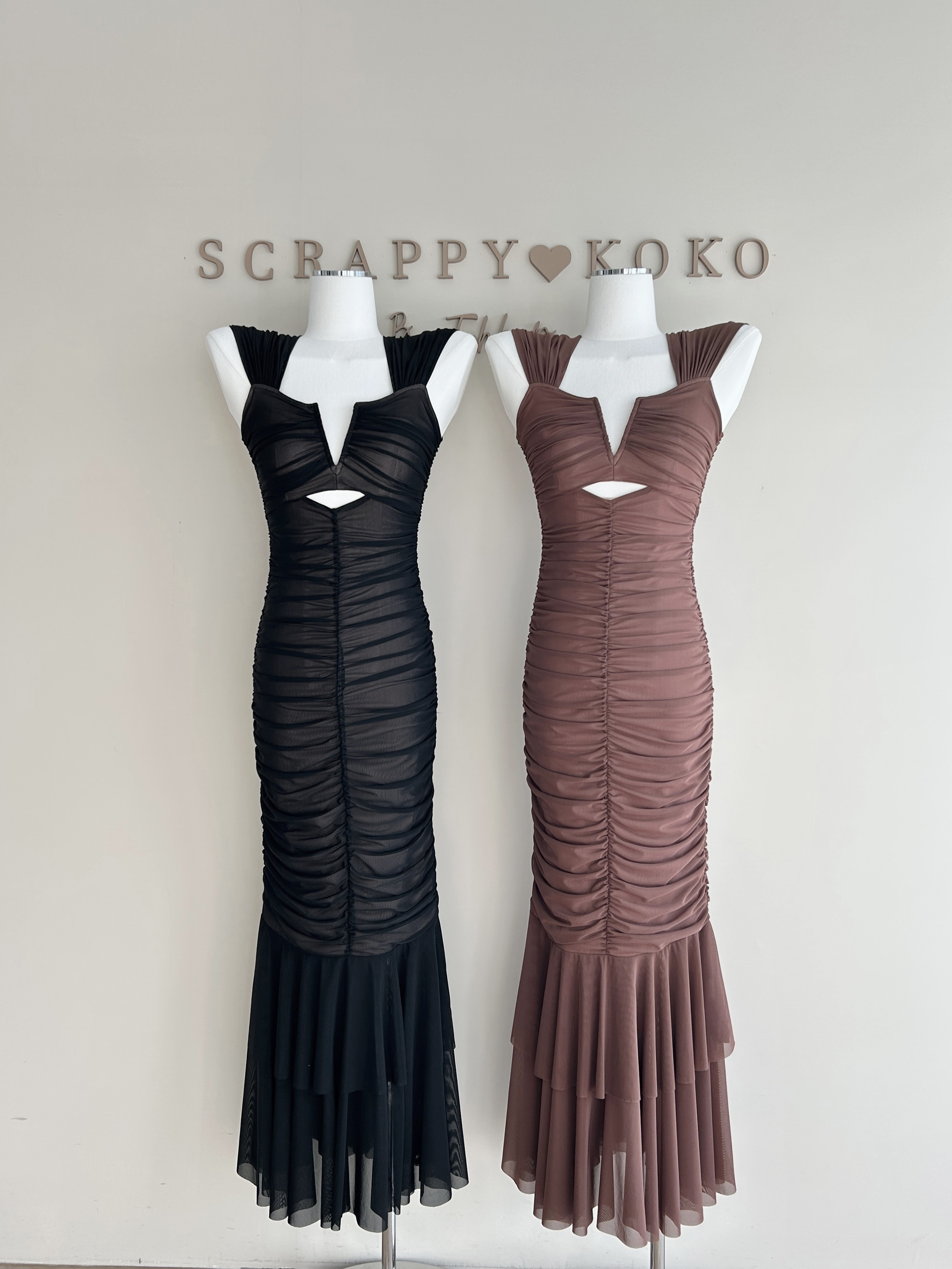 Ornate 秋日曼哈頓 抓皺顯瘦魚骨洋裝