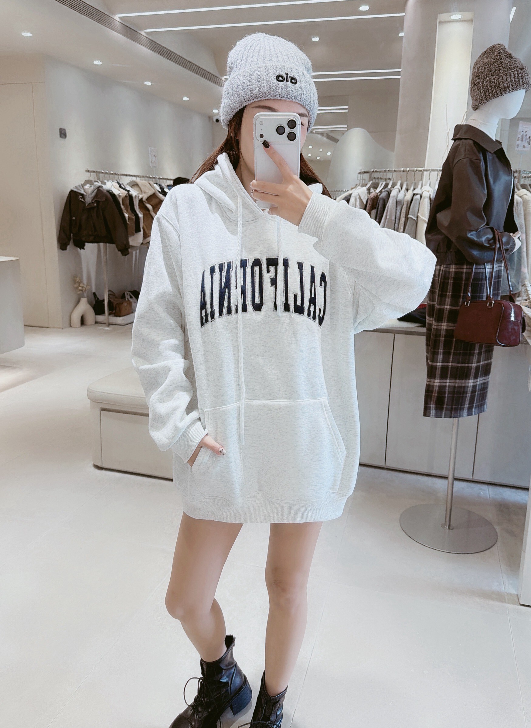 貼布字母CALIFORNIA連帽刷毛衣