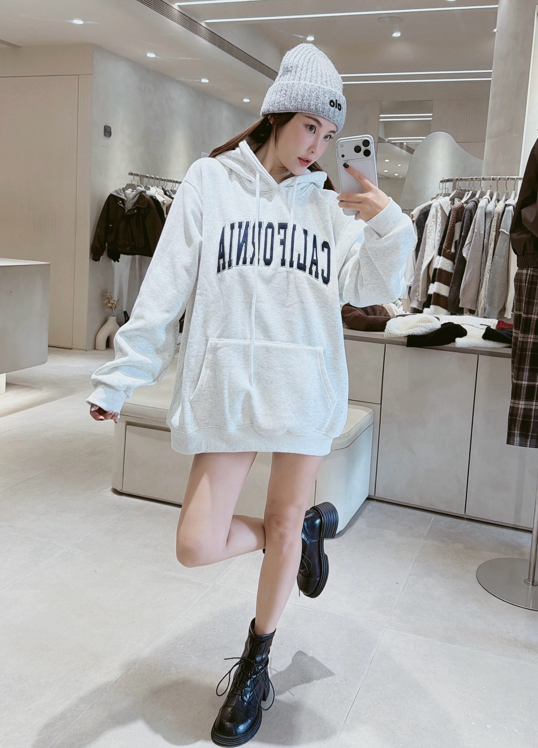 貼布字母CALIFORNIA連帽刷毛衣