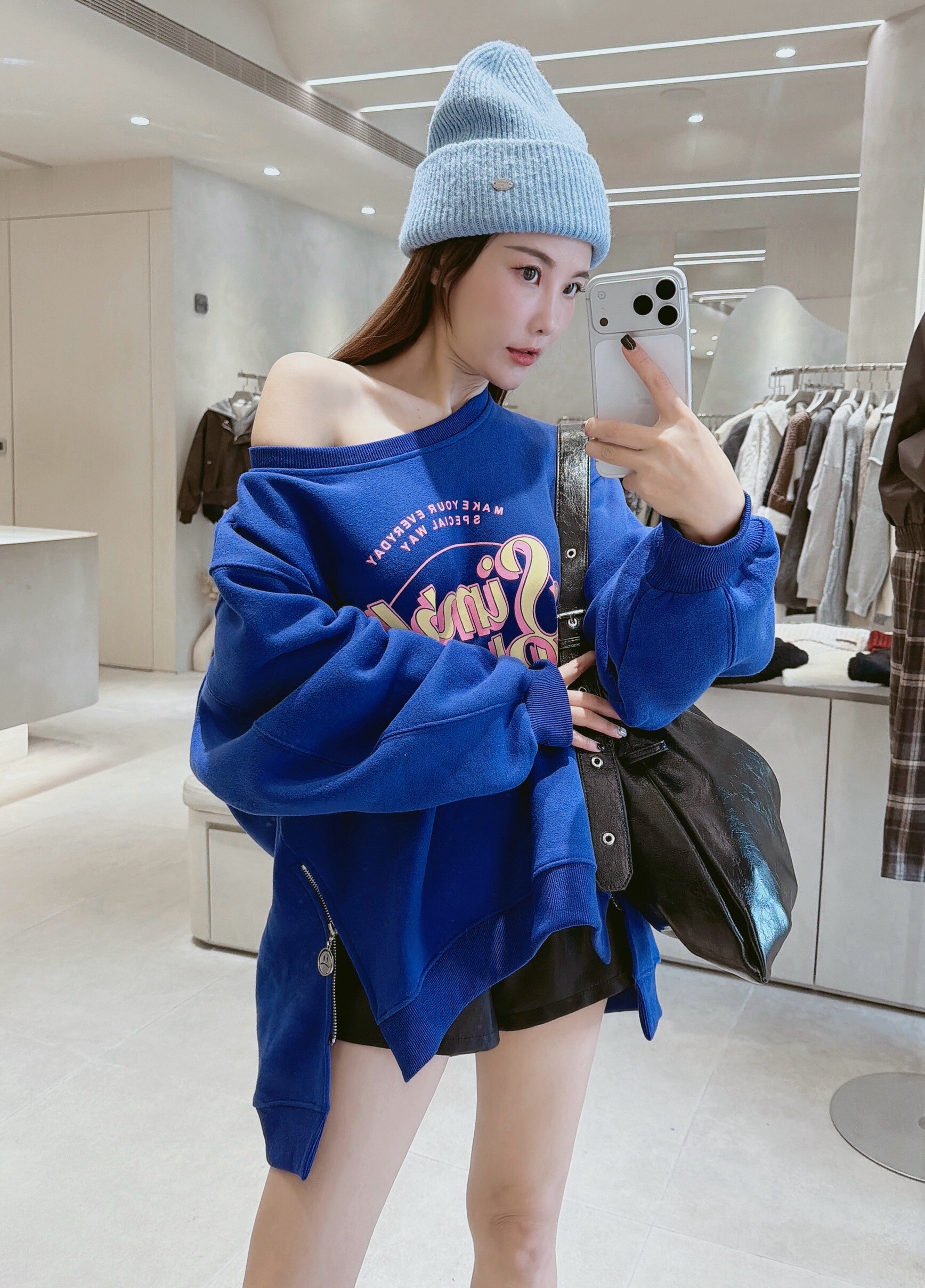 側拉鍊配色英文刷毛棉質衣