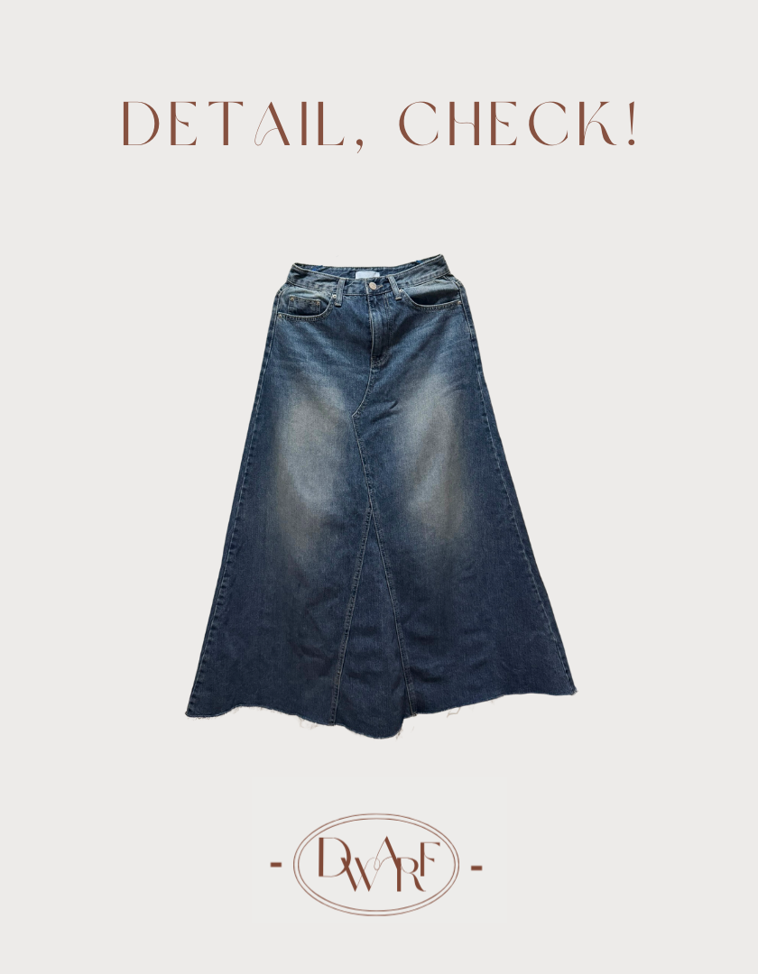 《KR》刷白感流蘇傘型牛仔長裙