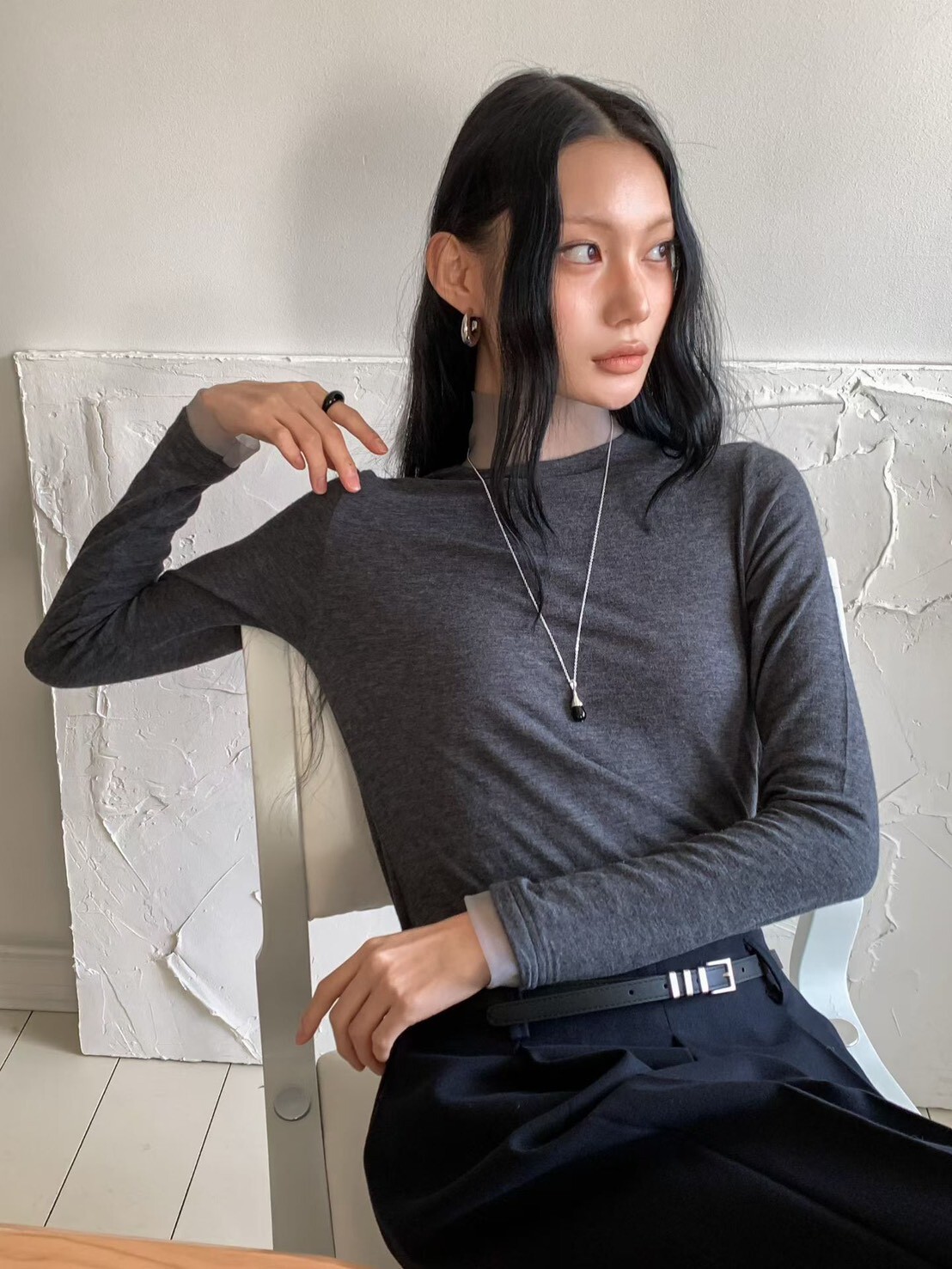 FounDation 薄紗領口長袖上衣