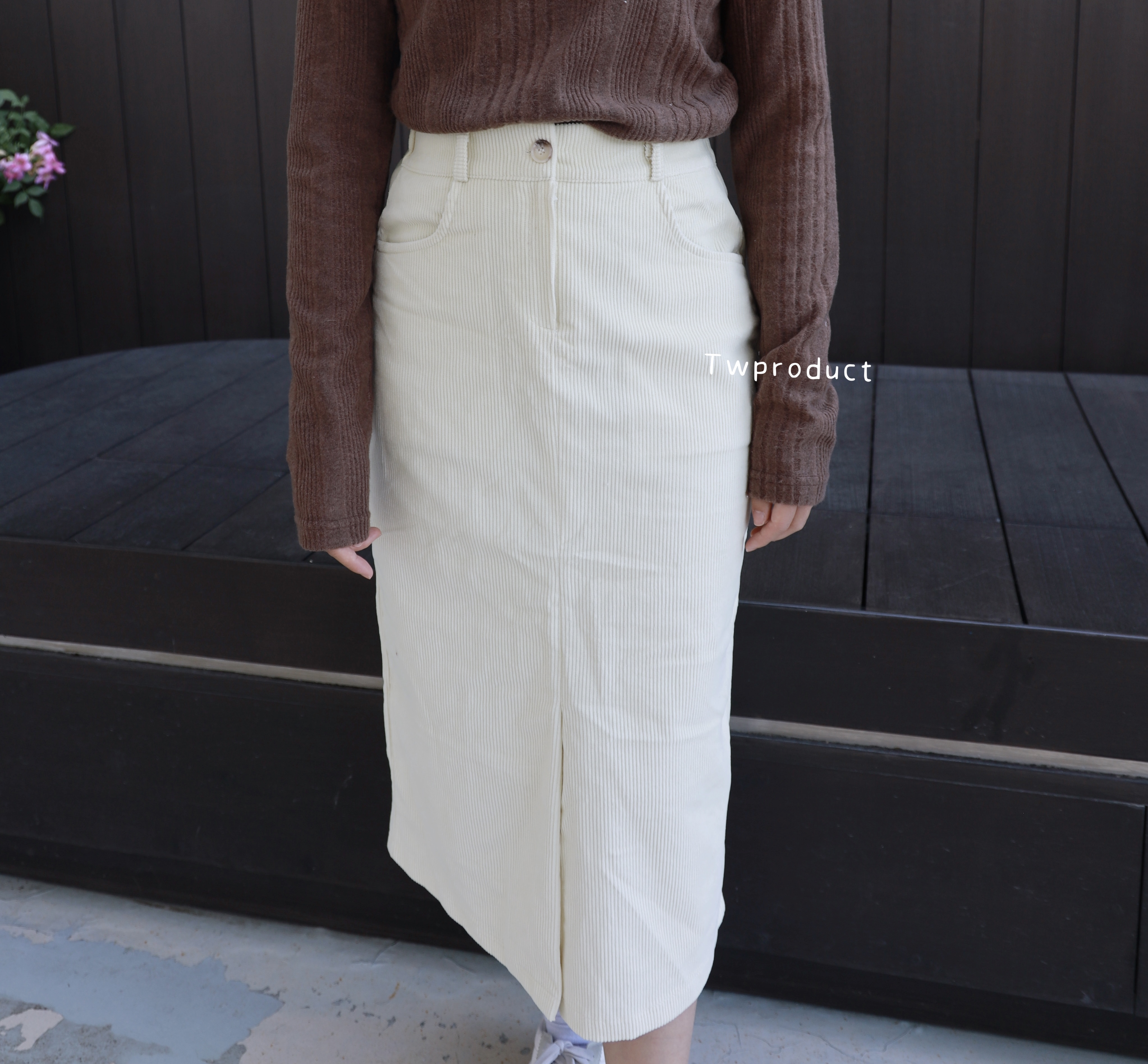 ||SKL263||  燈芯絨口袋直身長裙