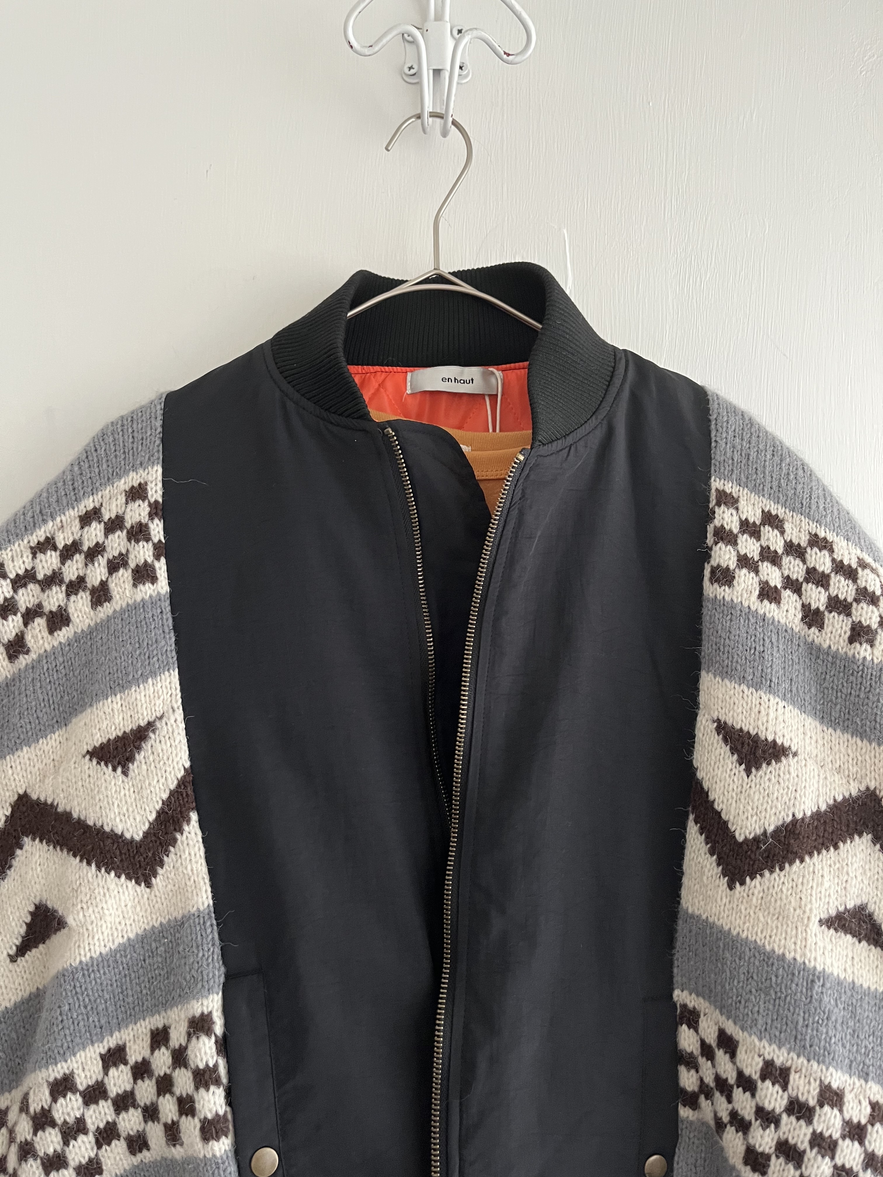 en haut黑色拼布針織花jacket褸