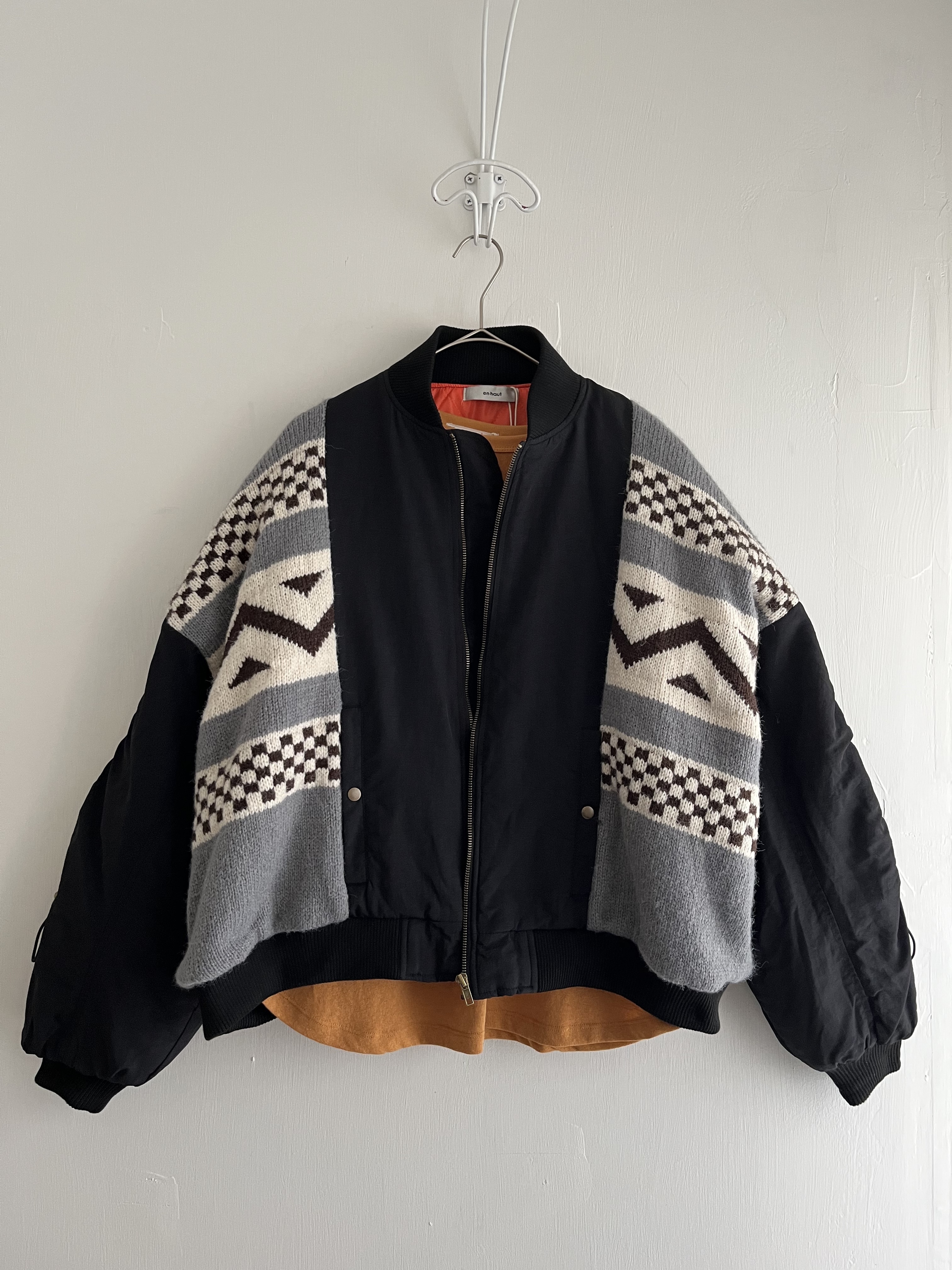 en haut黑色拼布針織花jacket褸