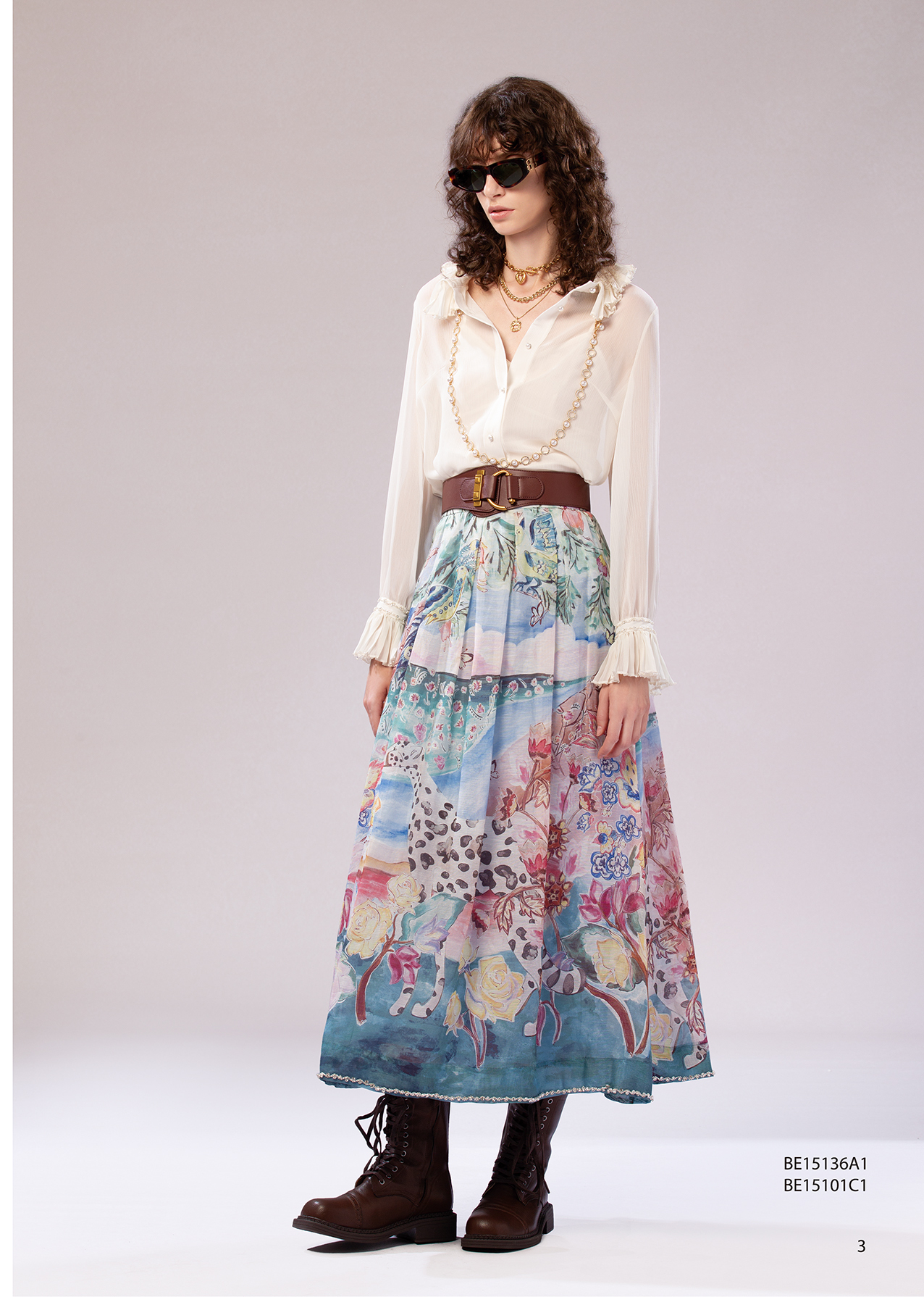 BE15101C1 綻放幻境多重手繪印花長裙