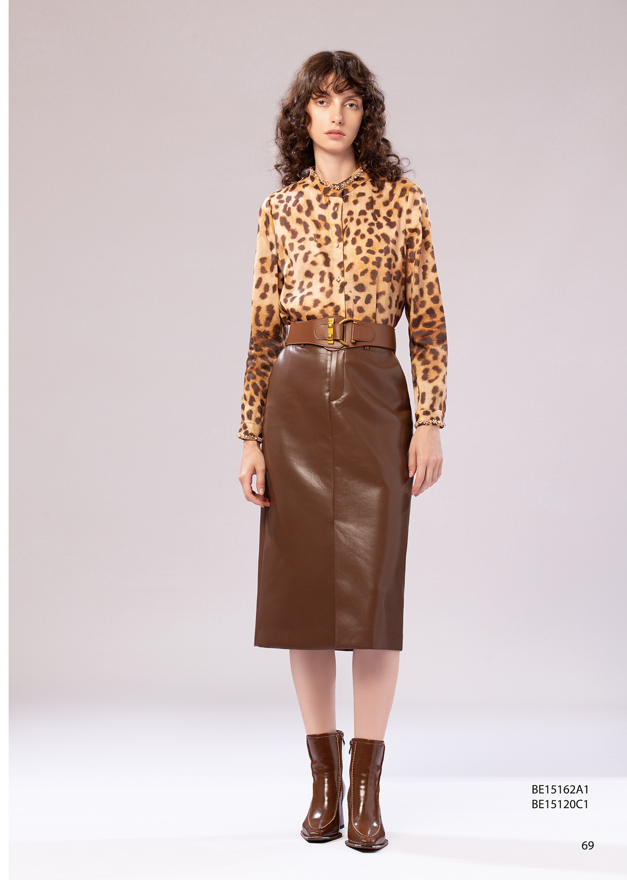 BE15120C1 城市焦糖皮革窄版裙