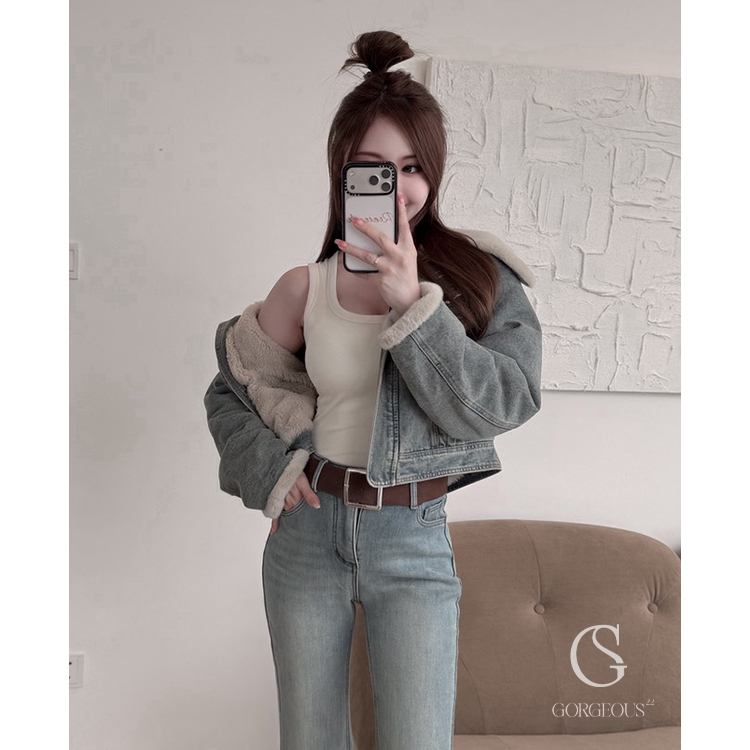 M05 「（短版）兔毛毛極度保暖牛仔外套」