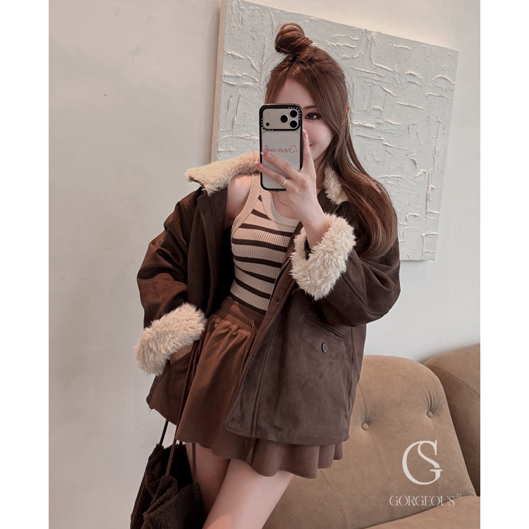 M38「羽絨麂皮`保暖長版外套」