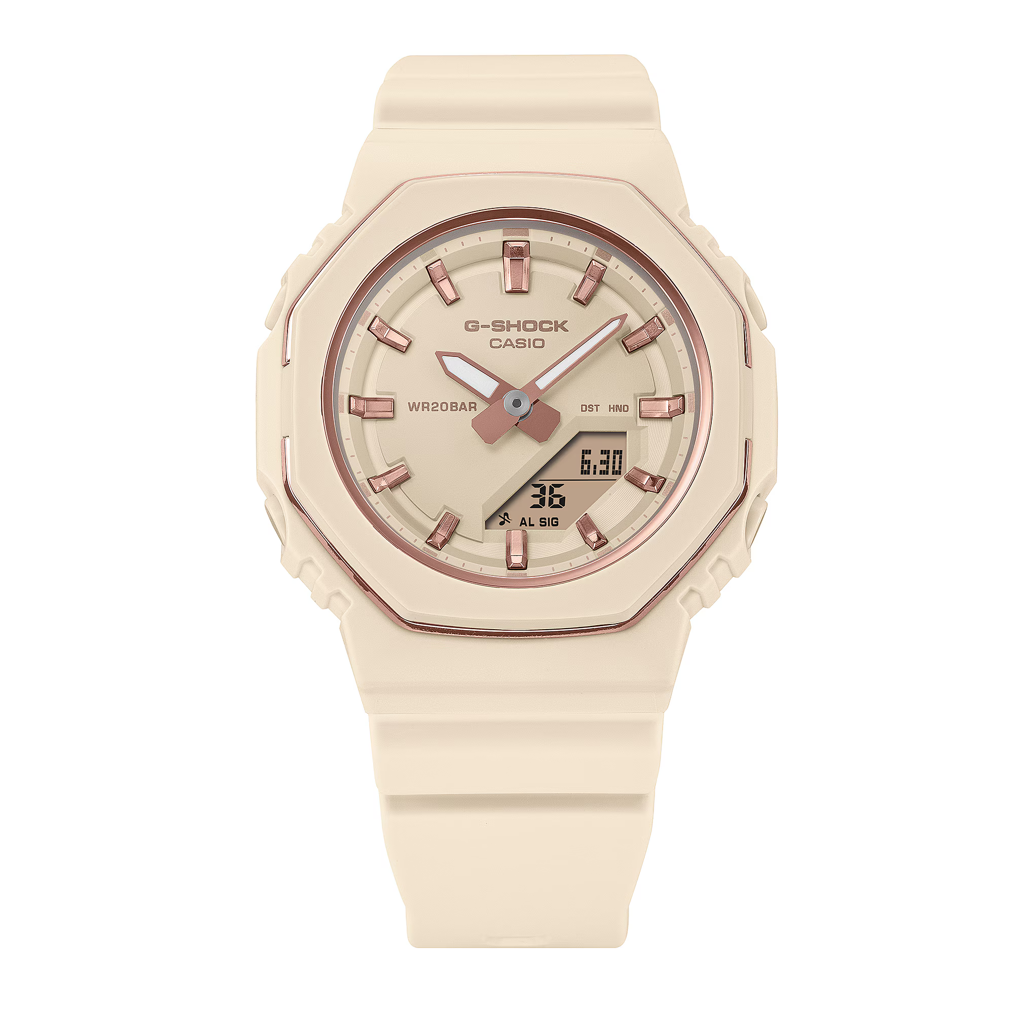 萬年鐘錶 - G-SHOCK   粉米色清爽時尚八角電子錶 GMA-P2110-4A  錶徑 : 40.5mm
