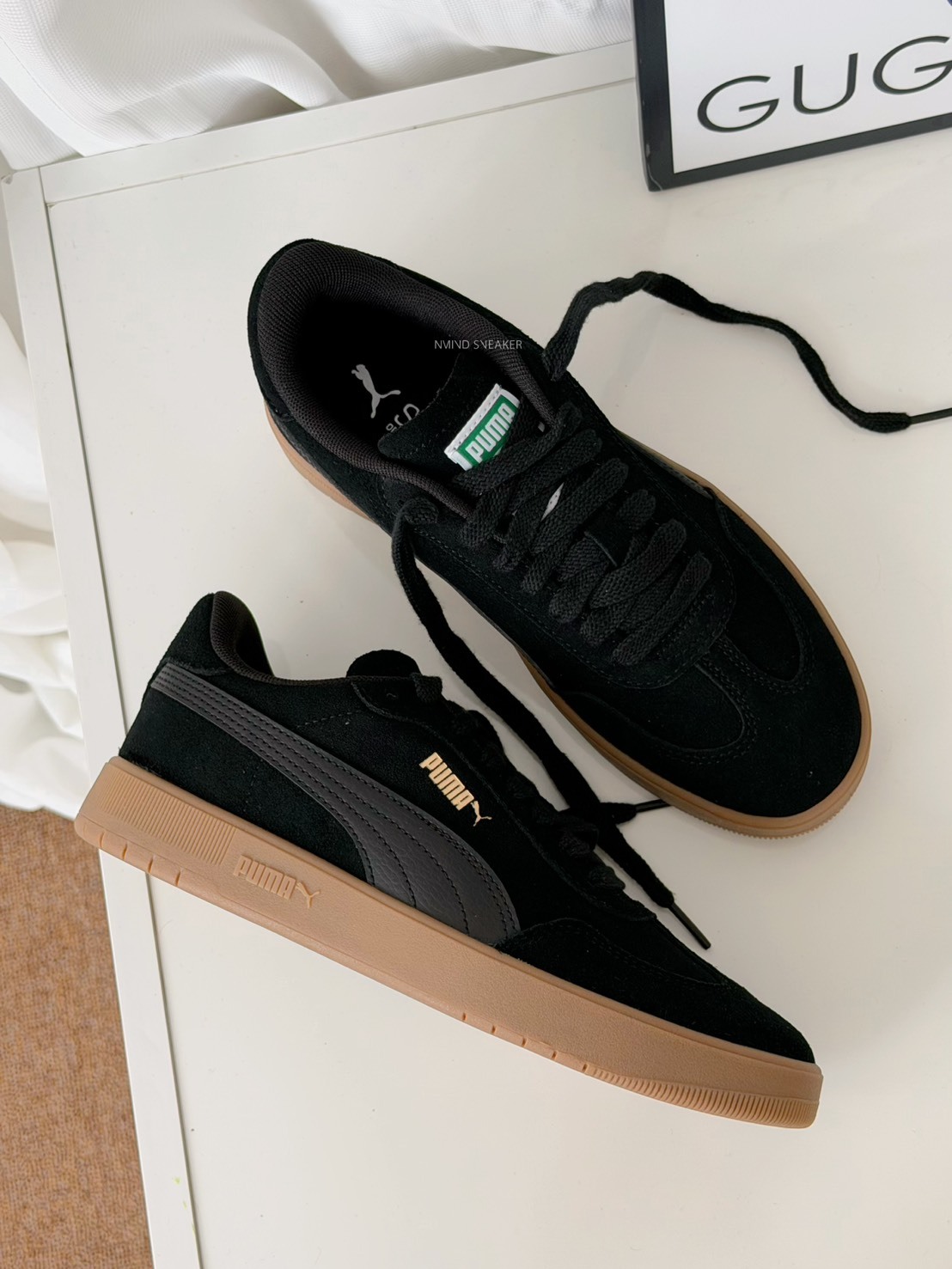 <⚠出清大雜燴⚠> 零碼-23.5/24cm-PUMA SMASH V2 黑灰麂皮 金標 德訓鞋