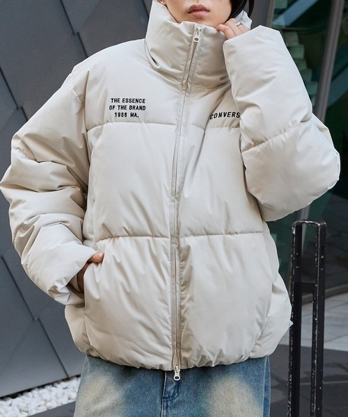 本週限時接單!! 日本🇯🇵連線 Converse 日本限定 刺繡立領羽絨外套 人造羽絨 防風 防潑水 機能性 保暖 寬鬆 黑色 白灰色 (任買兩件711免運)/預購