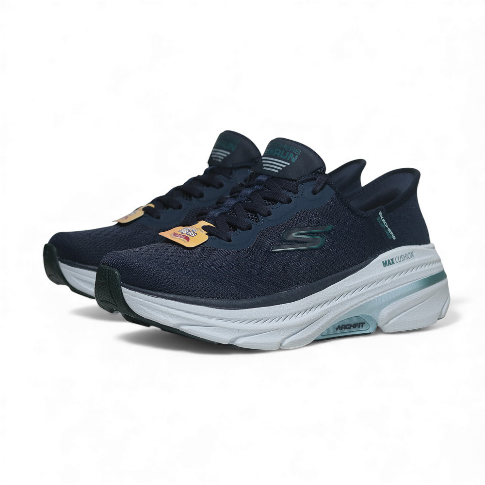 SKECHERS 慢跑鞋 MAX CUSHIONING 深藍 寬楦 瞬穿 足弓 女 128947WNVTL