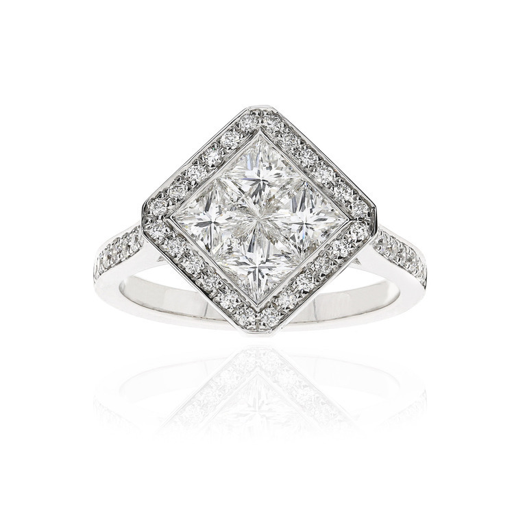 公主方形鑽石拼鑽戒指