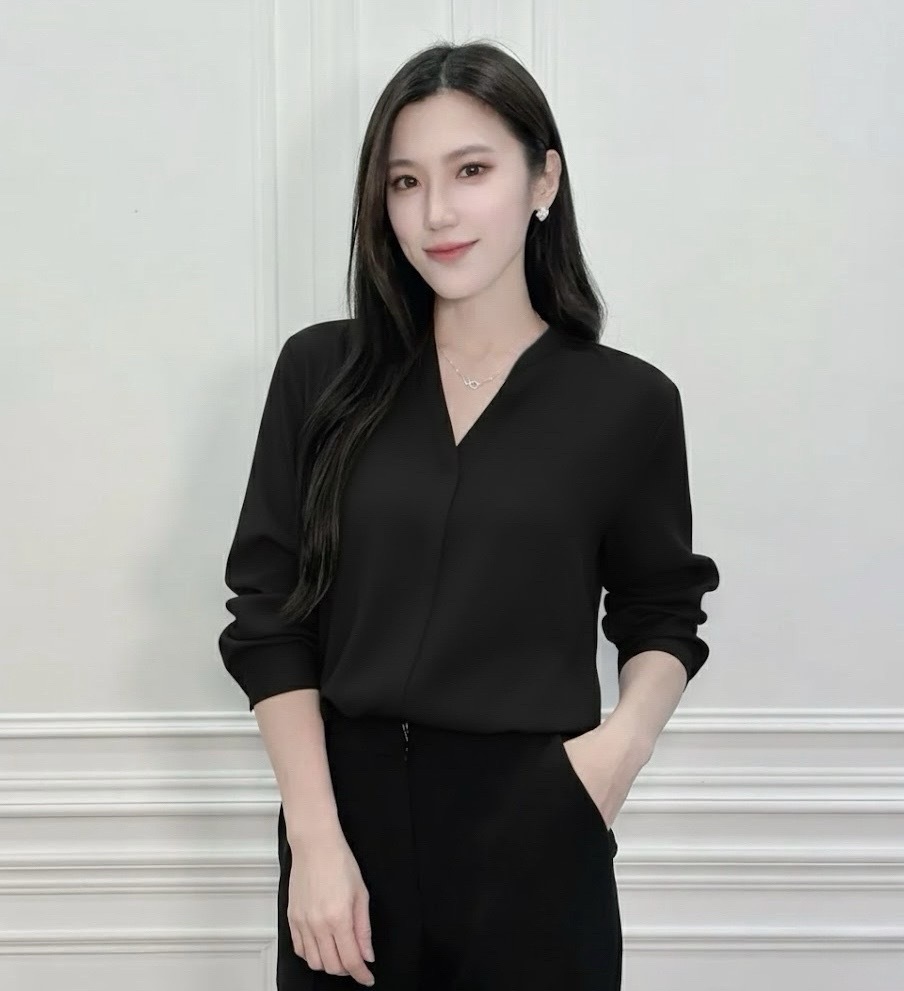 (職場必備)素面V領長袖上衣