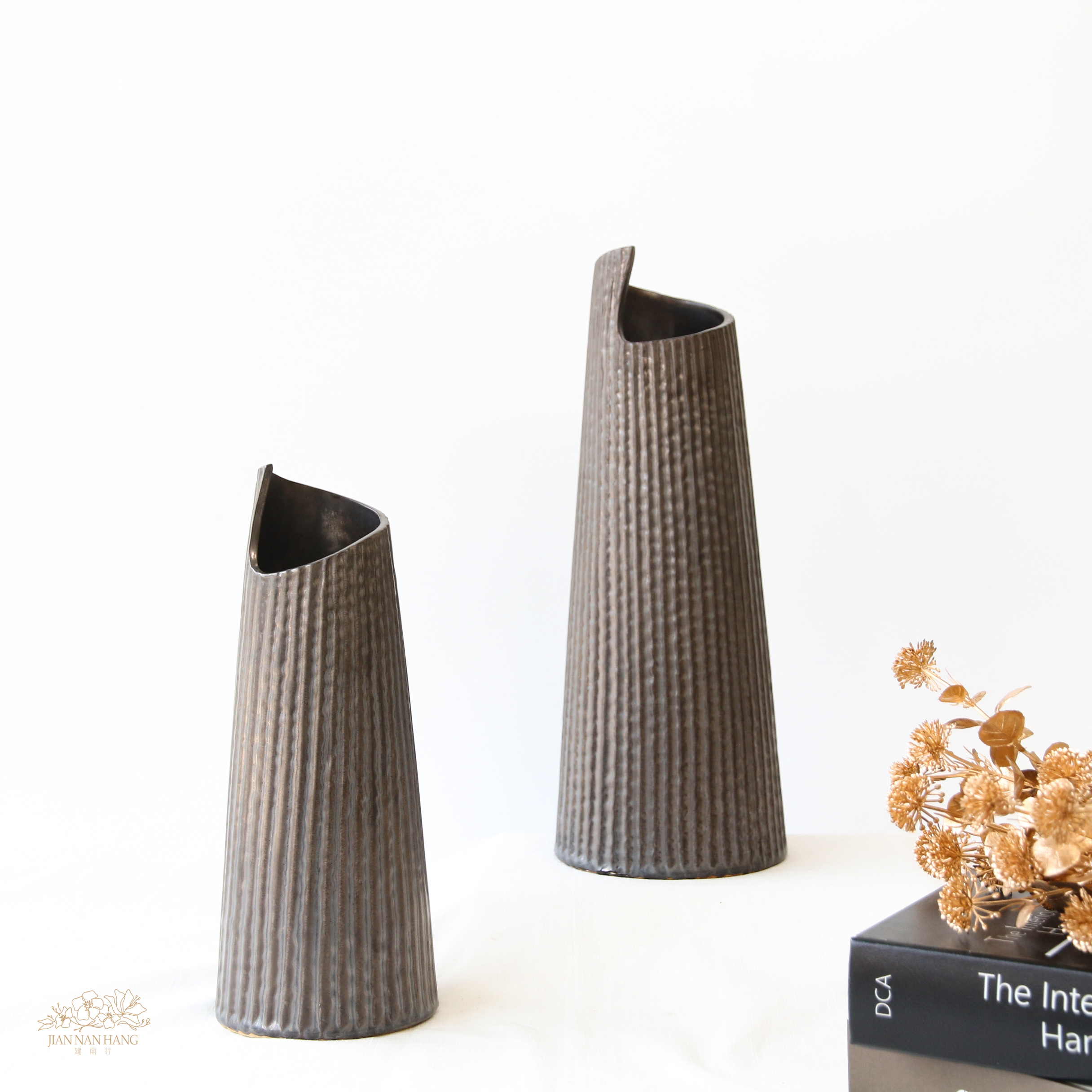 陶瓷花器 墨巖 黑 2尺寸