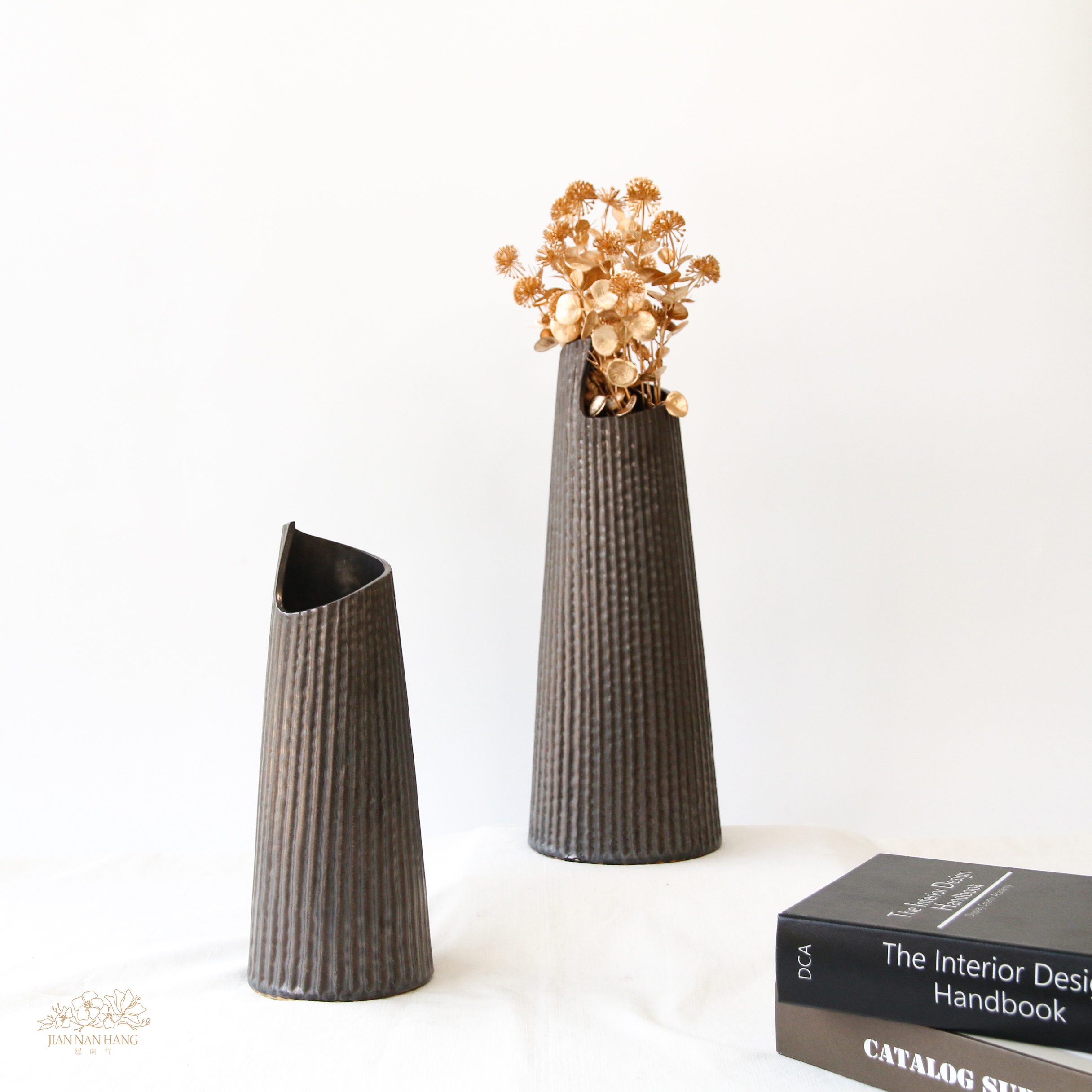 陶瓷花器 墨巖 黑 2尺寸