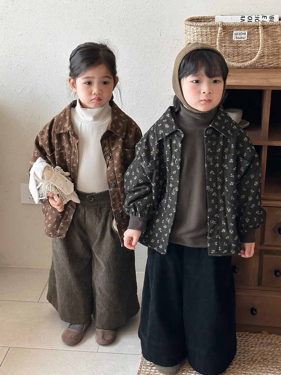 中性碎花加絨襯衫(80-140)