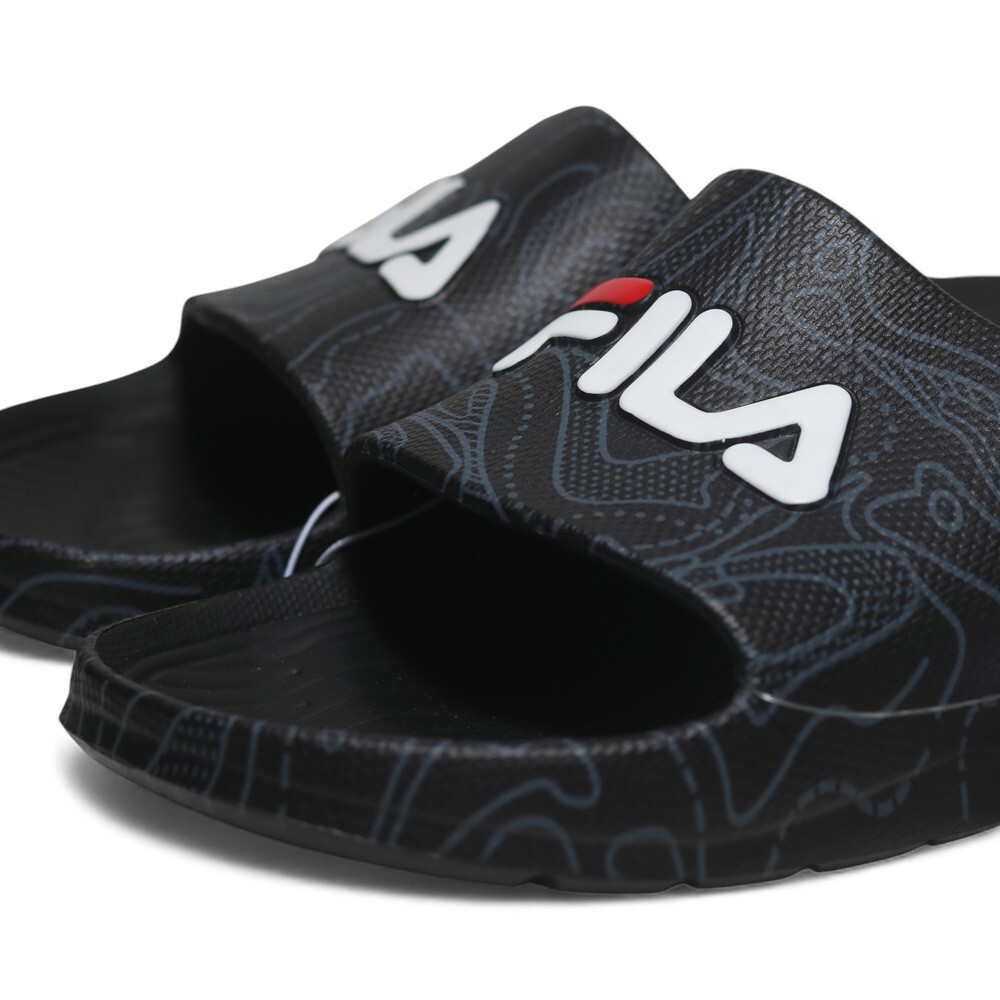 FILA 拖鞋 (偏小建議大半號) 黑 幾何 LOGO 橡膠 防水 4S355Z001