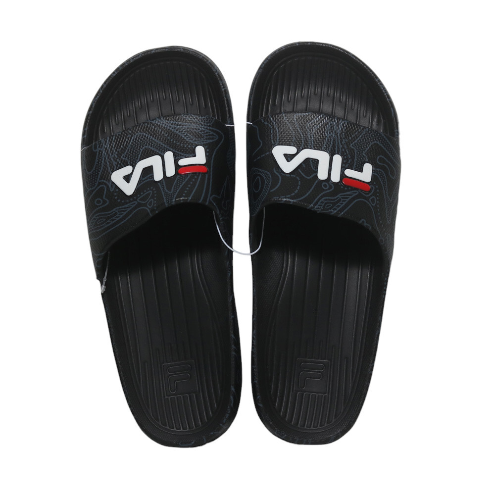 FILA 拖鞋 (偏小建議大半號) 黑 幾何 LOGO 橡膠 防水 4S355Z001