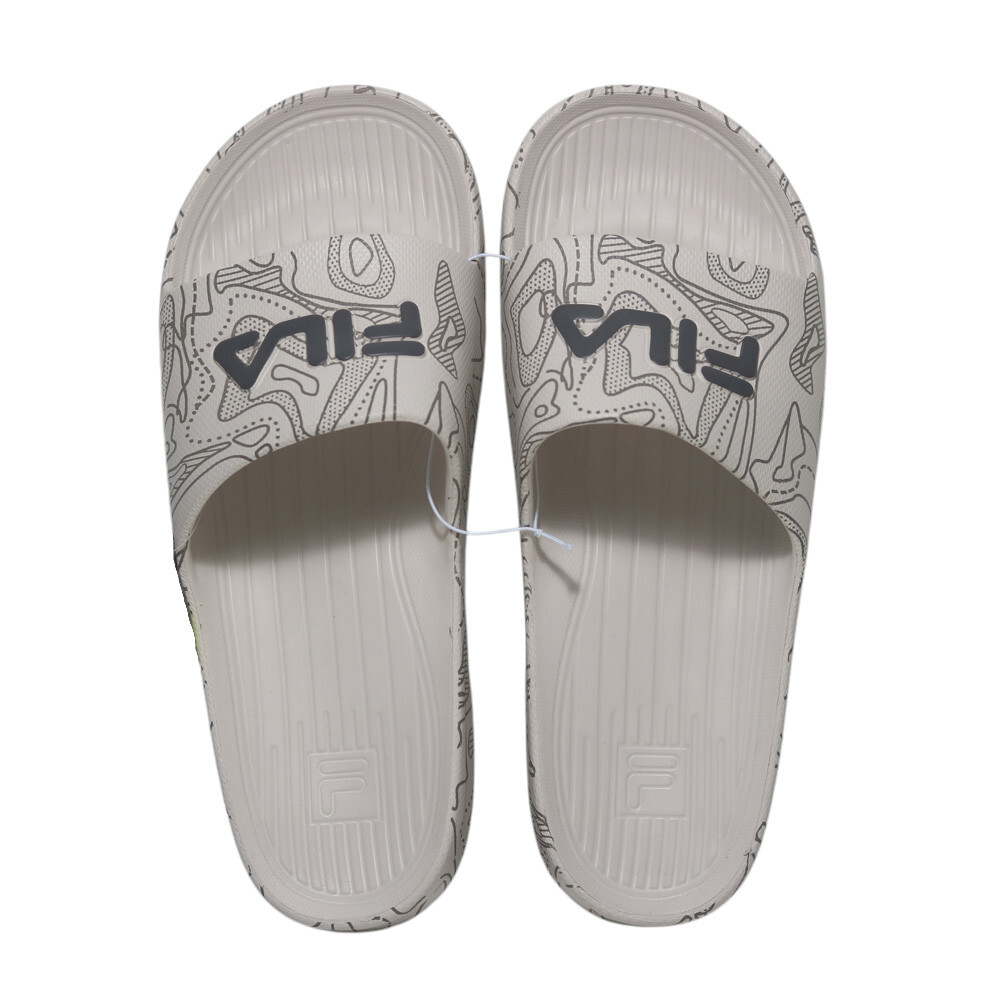 FILA (偏小建議大半號) 卡其 幾何 LOGO 橡膠 防水 拖鞋 4S355Z113
