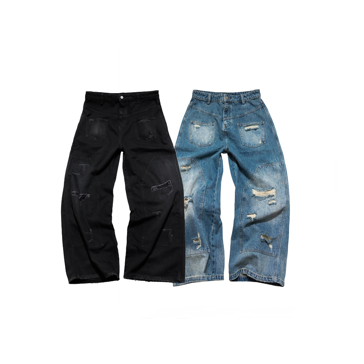 【車庫服飾】E'TREALOUEST EAL Reversed Baggy Double Knees Jeans