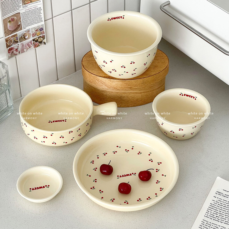 《6412》奶油風小櫻桃陶瓷餐盤