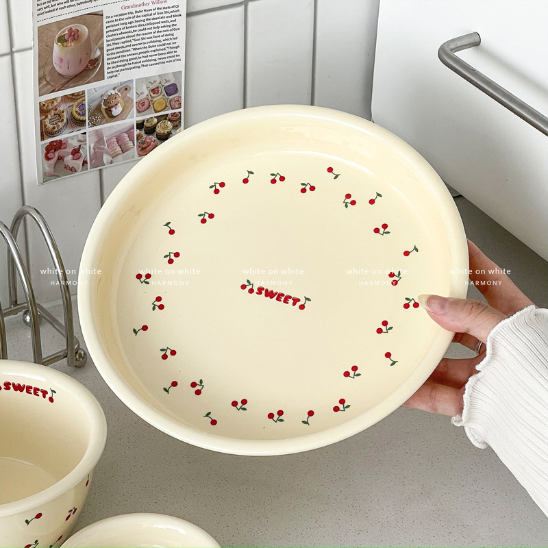 《6412》奶油風小櫻桃陶瓷餐盤