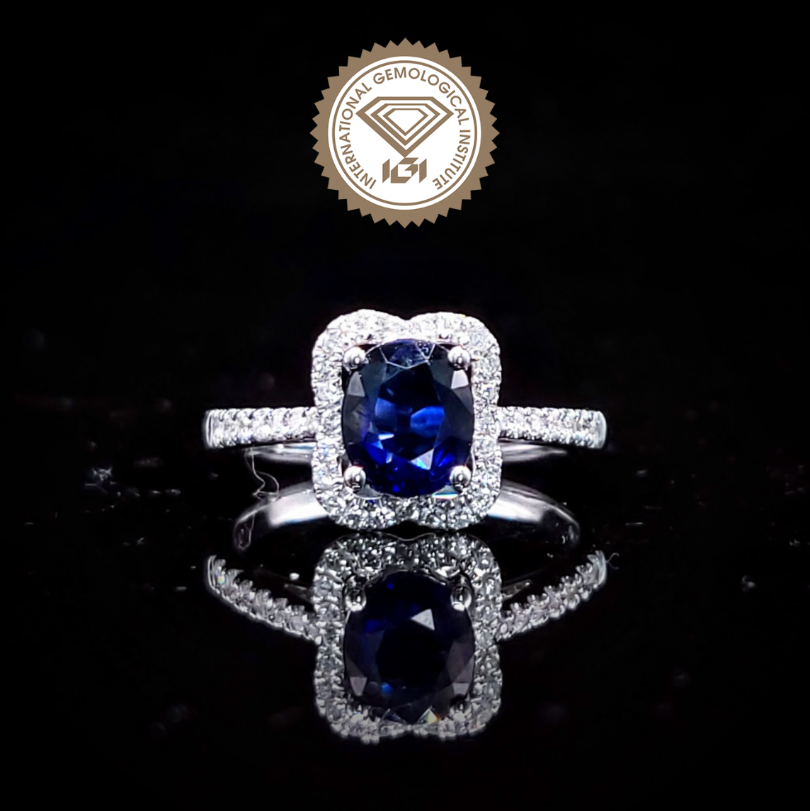 全新18K白金【單粒1卡23份藍寶石】配24份鑽石戒指